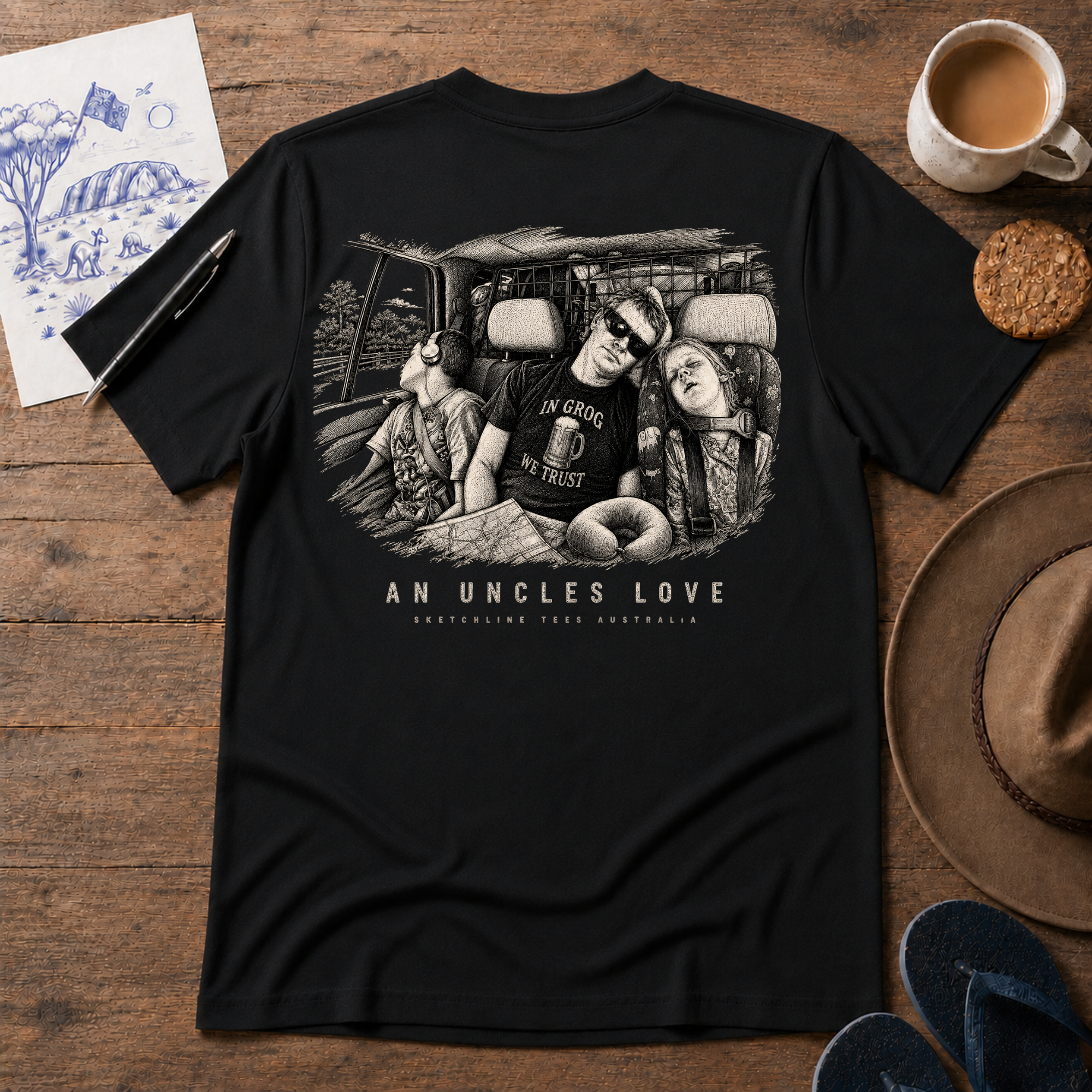 An Uncle’s Love – Black Edition ink-sketch T-shirt, product image 1