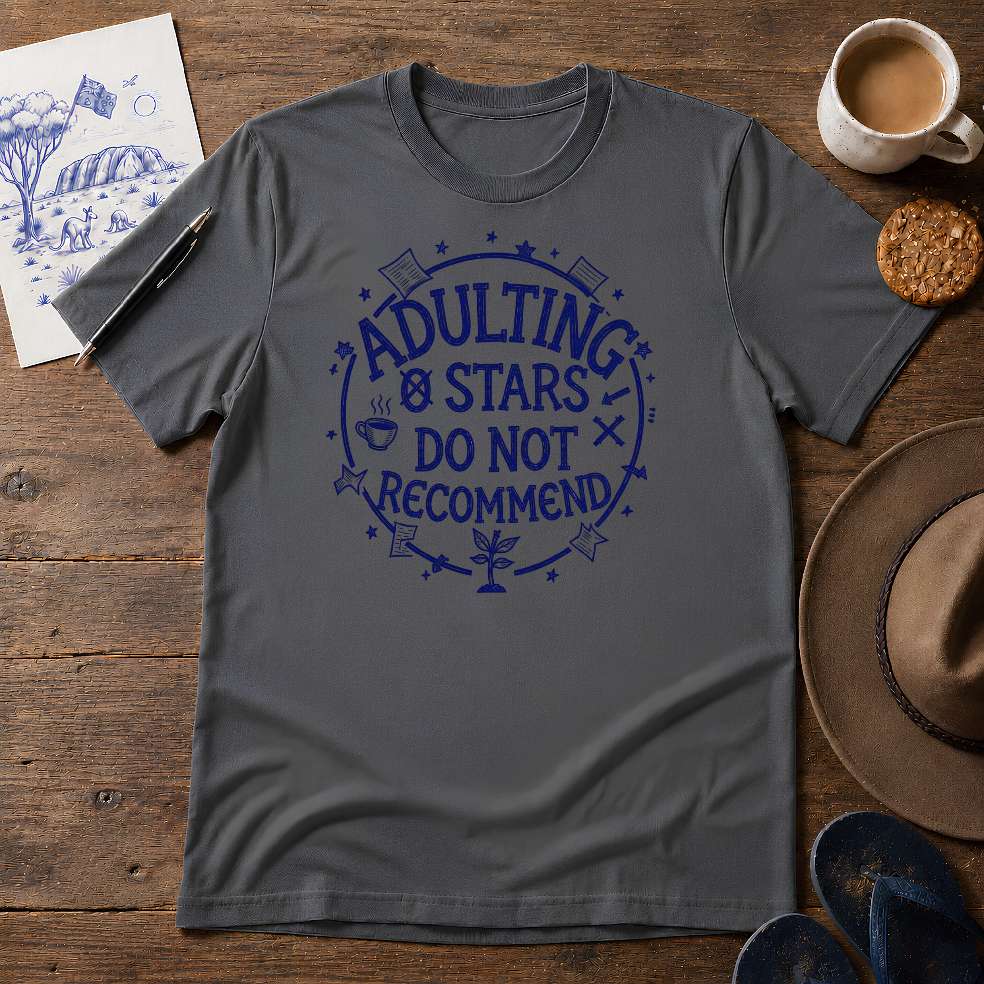 Adulting Tee ink-sketch T-shirt, in Charcoal