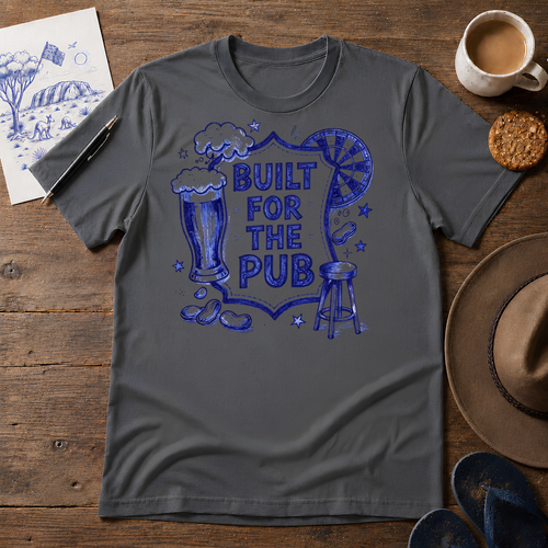 Built for the Pub Tee ink-sketch T-shirt, in Charcoal