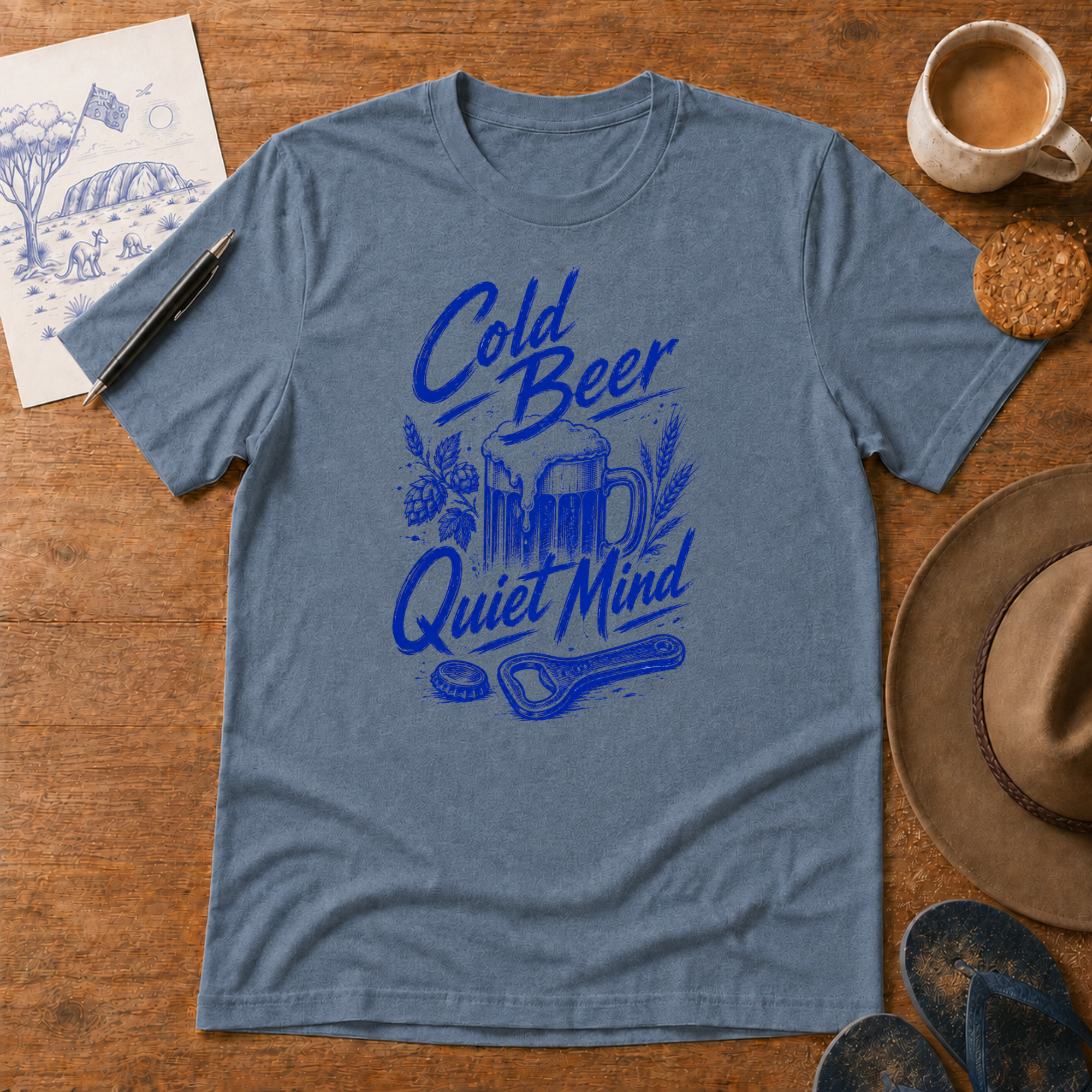 Cold Beer, Quiet Mind Tee ink-sketch T-shirt, product image 2