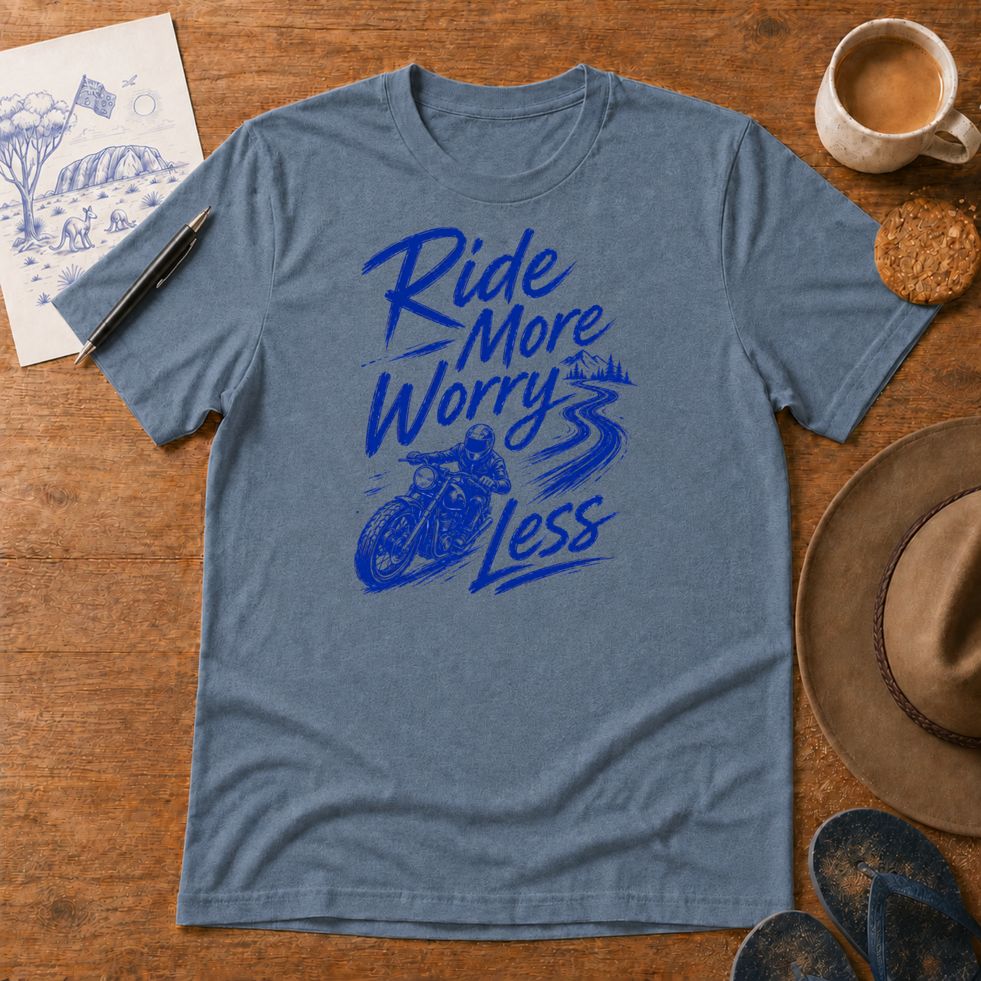 Ride More, Worry Less Tee ink-sketch T-shirt, product image 2