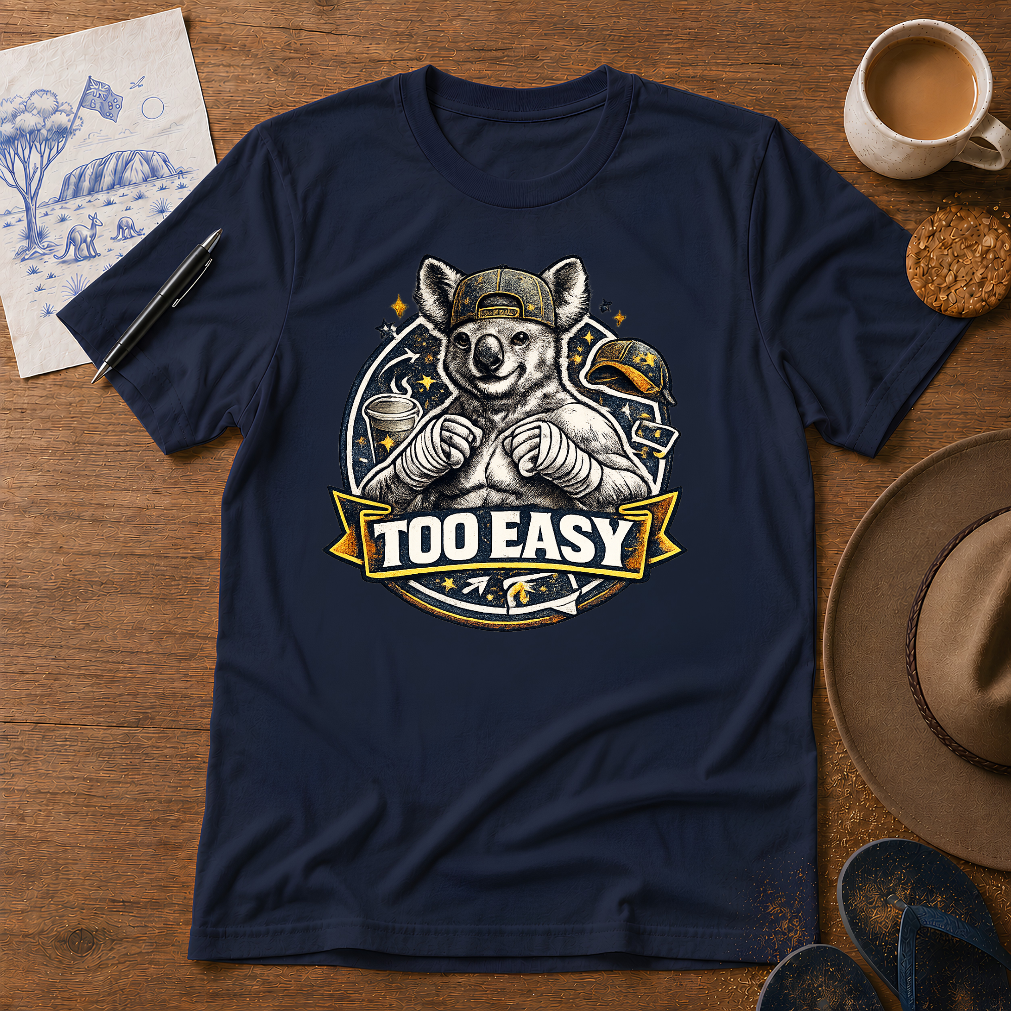 Too Easy Tee in navy – Australian slang graphic T-shirt