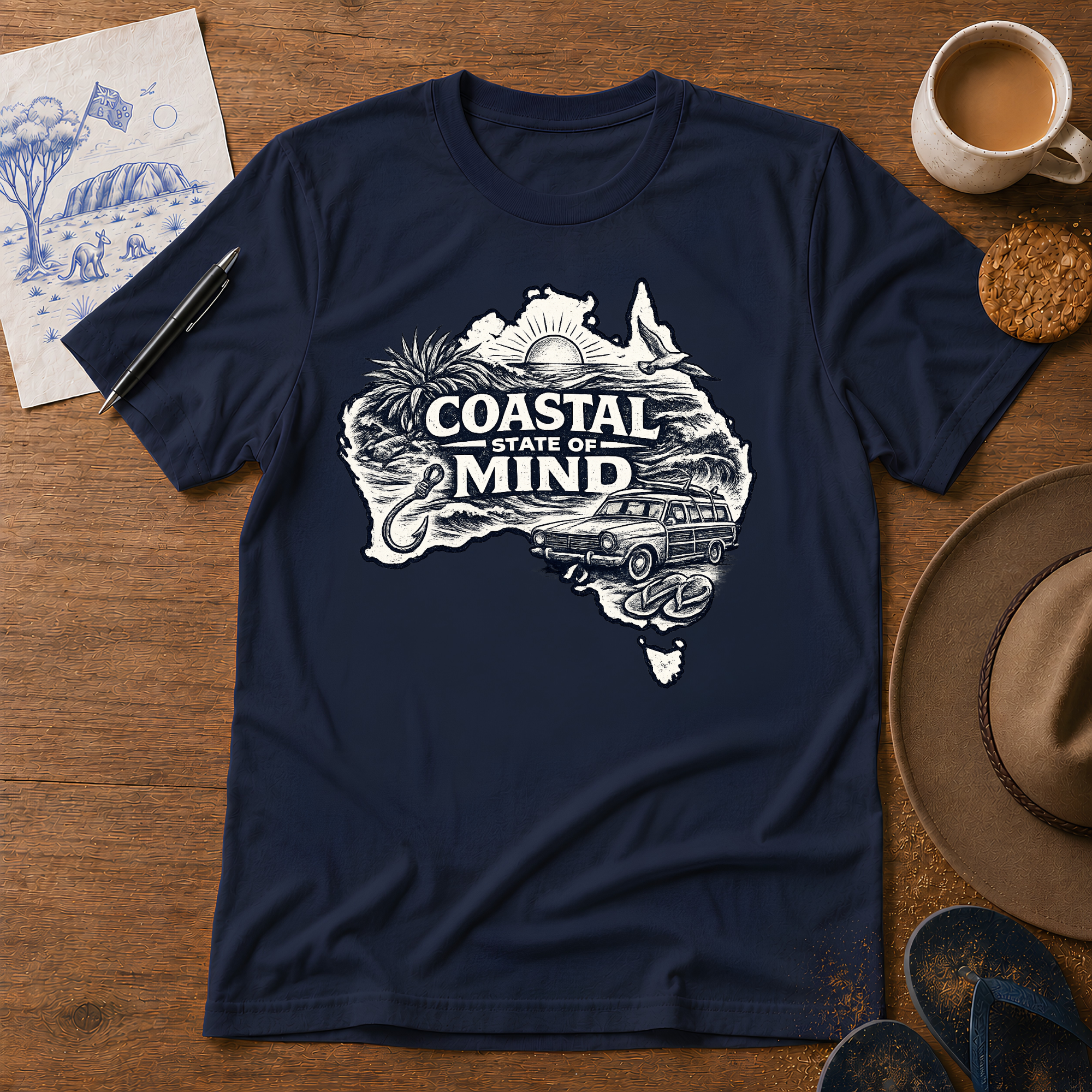 Coastal State of Mind Tee in navy – Australian coastal graphic T-shirt