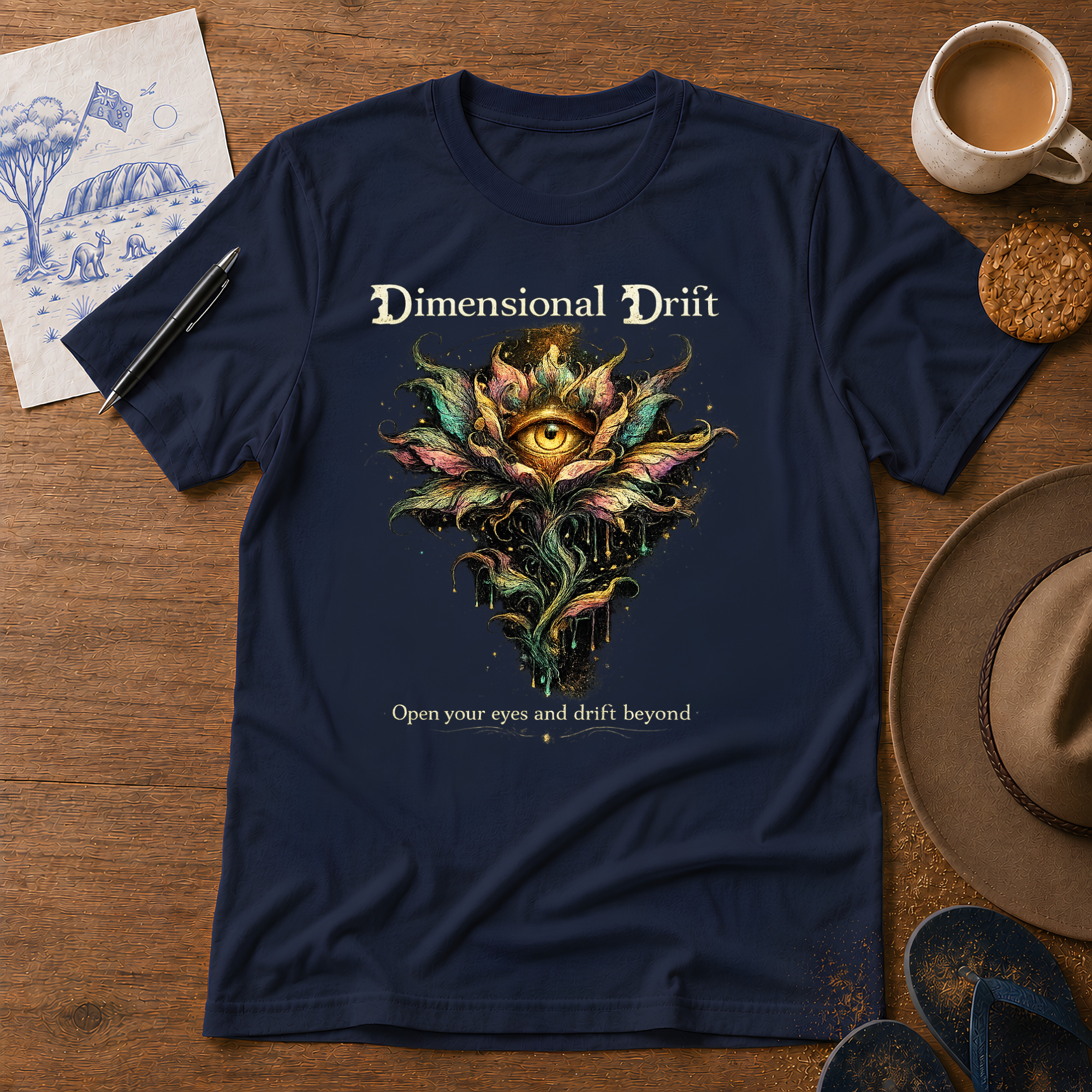 Open Your Eyes Tee in navy – alternative graphic T-shirt