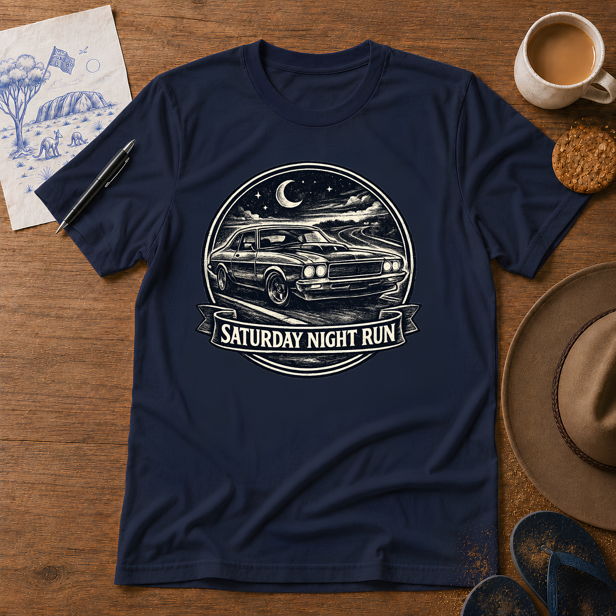 Saturday Night Run Tee by Sketchline Tees - Australian motoring graphic T-shirt