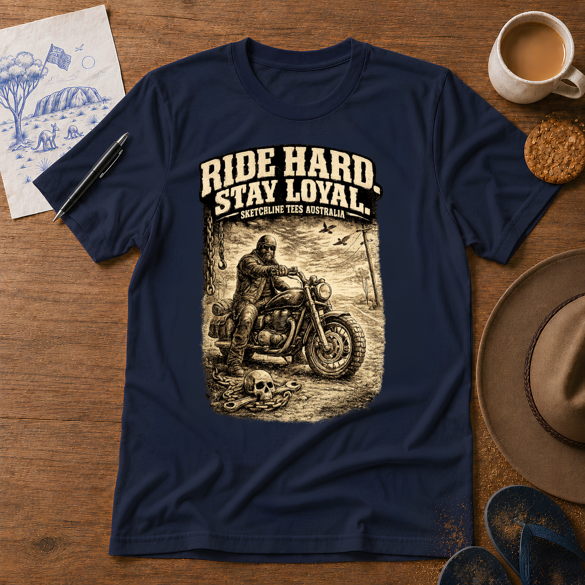 Ride Hard, Stay Loyal Tee in navy – Australian biker graphic T-shirt