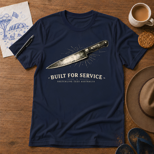 Built for Service Australian ink-sketch T-shirt in Navy