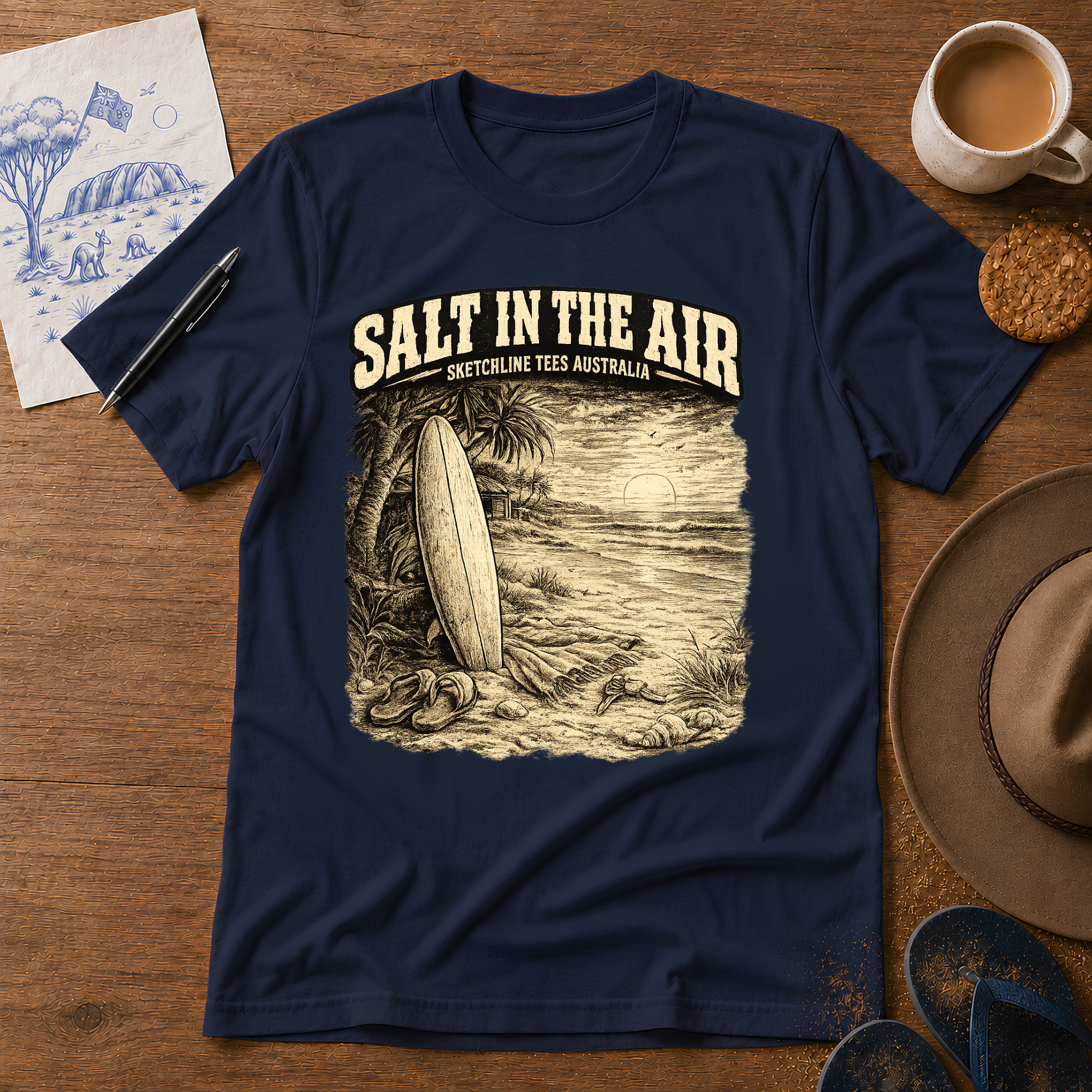 Salt in the Air Tee in navy – Australian coastal graphic T-shirt