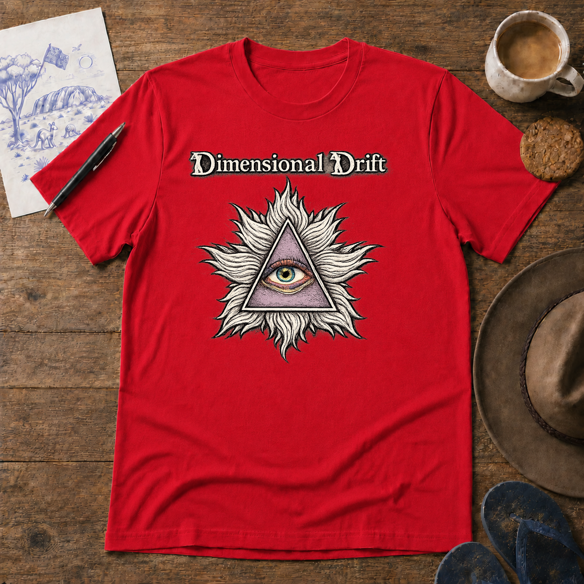 All-Seeing Eye Tee in red – symbolic graphic T-shirt