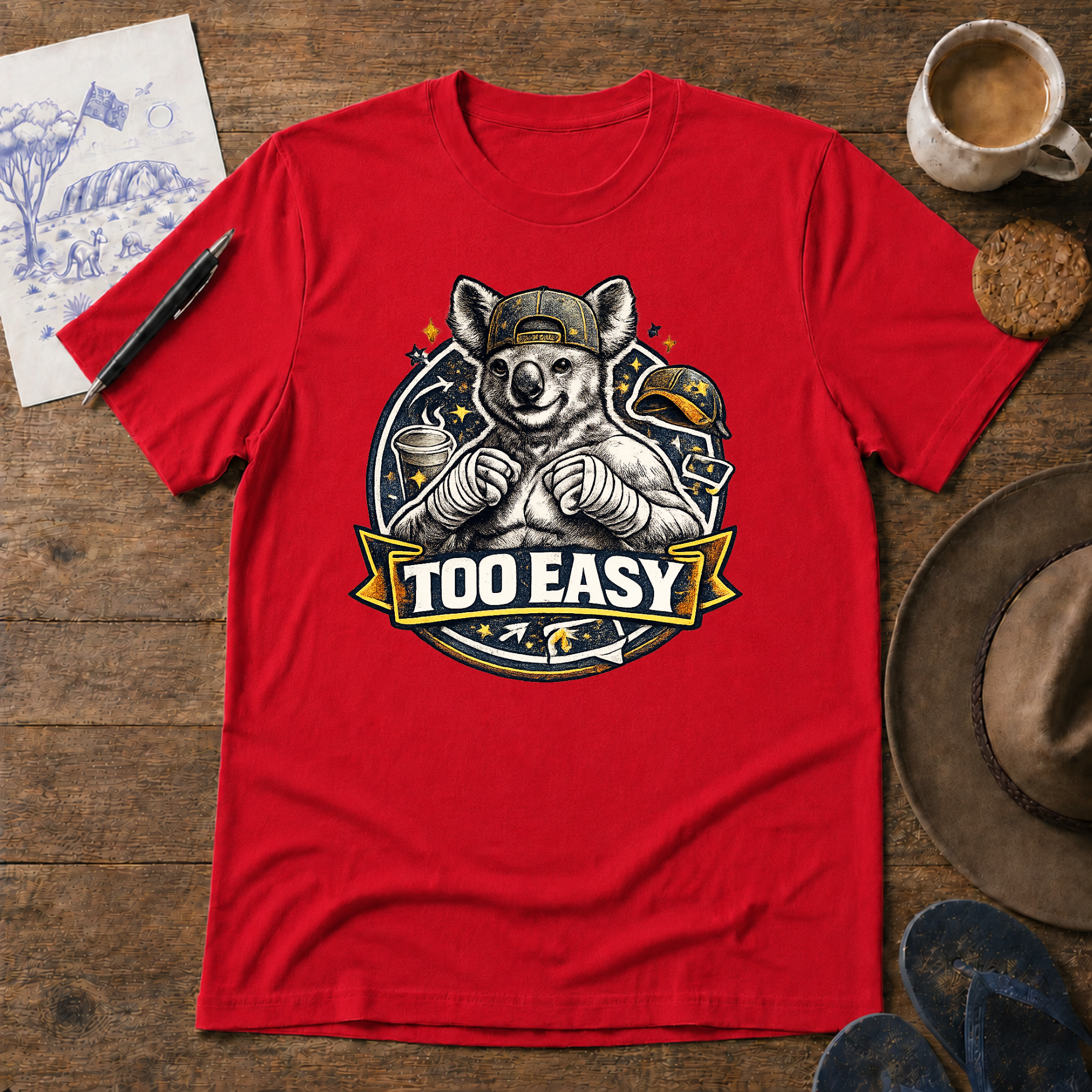 Too Easy Tee in red – Australian slang graphic T-shirt