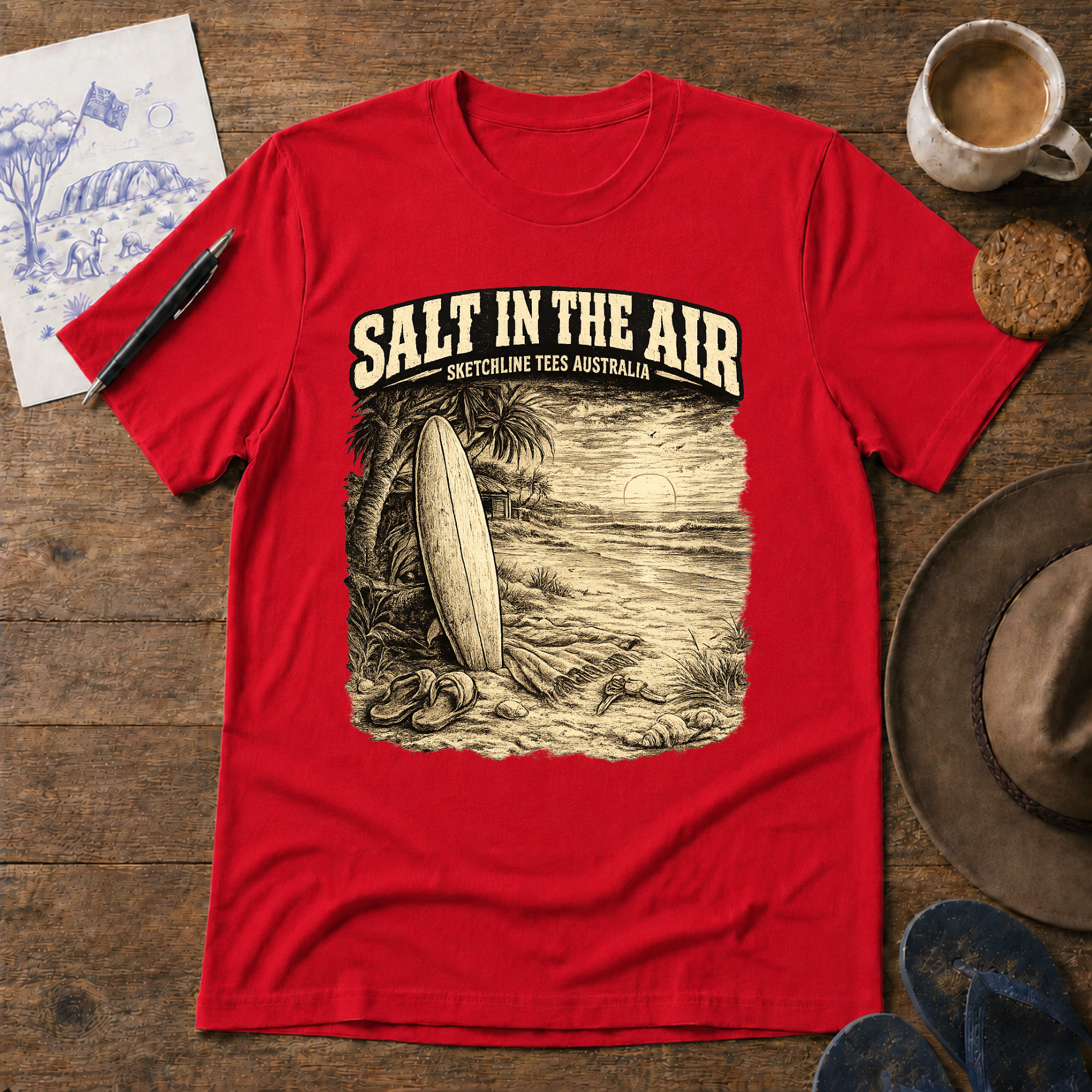 Salt in the Air Tee in red – Australian coastal graphic T-shirt