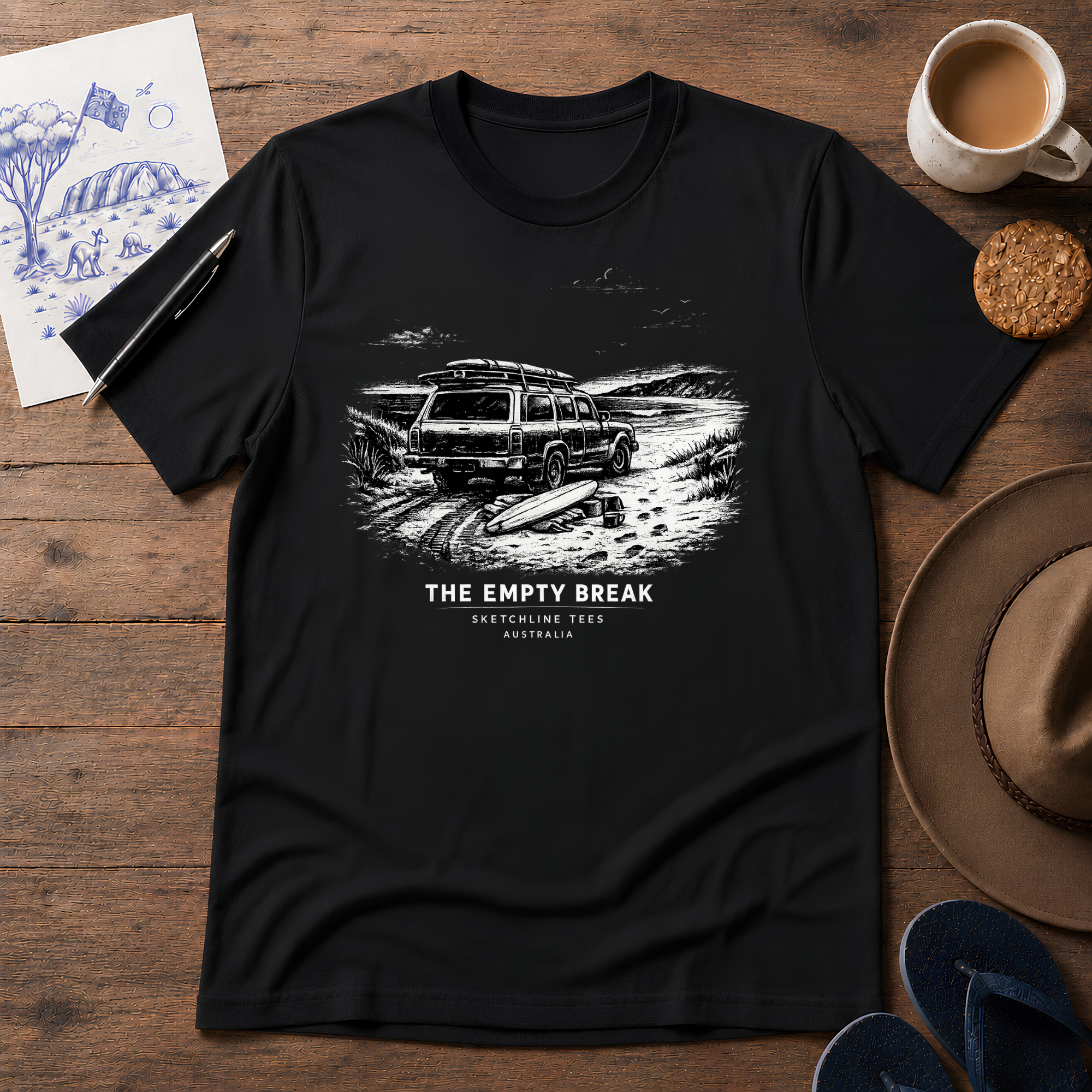 The Empty Break Australian ink-sketch T-shirt in Black