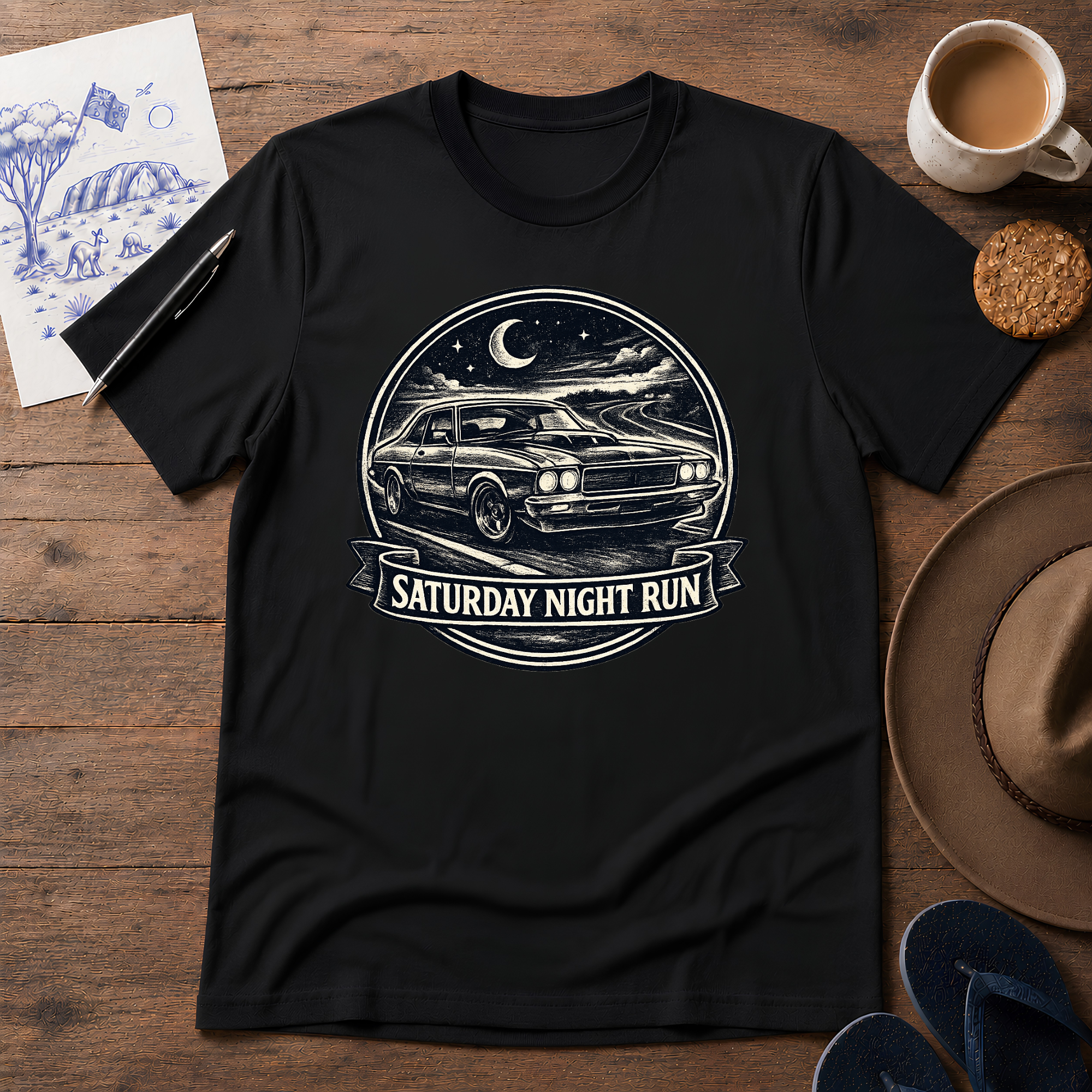 Saturday Night Run Tee by Sketchline Tees - Australian motoring graphic T-shirt