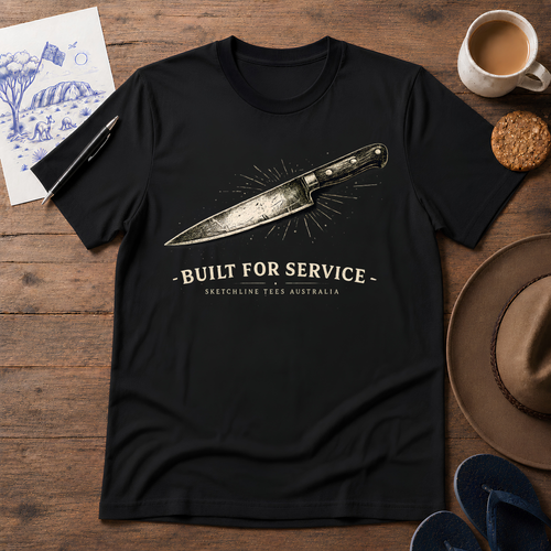 Built for Service Australian ink-sketch T-shirt in Black
