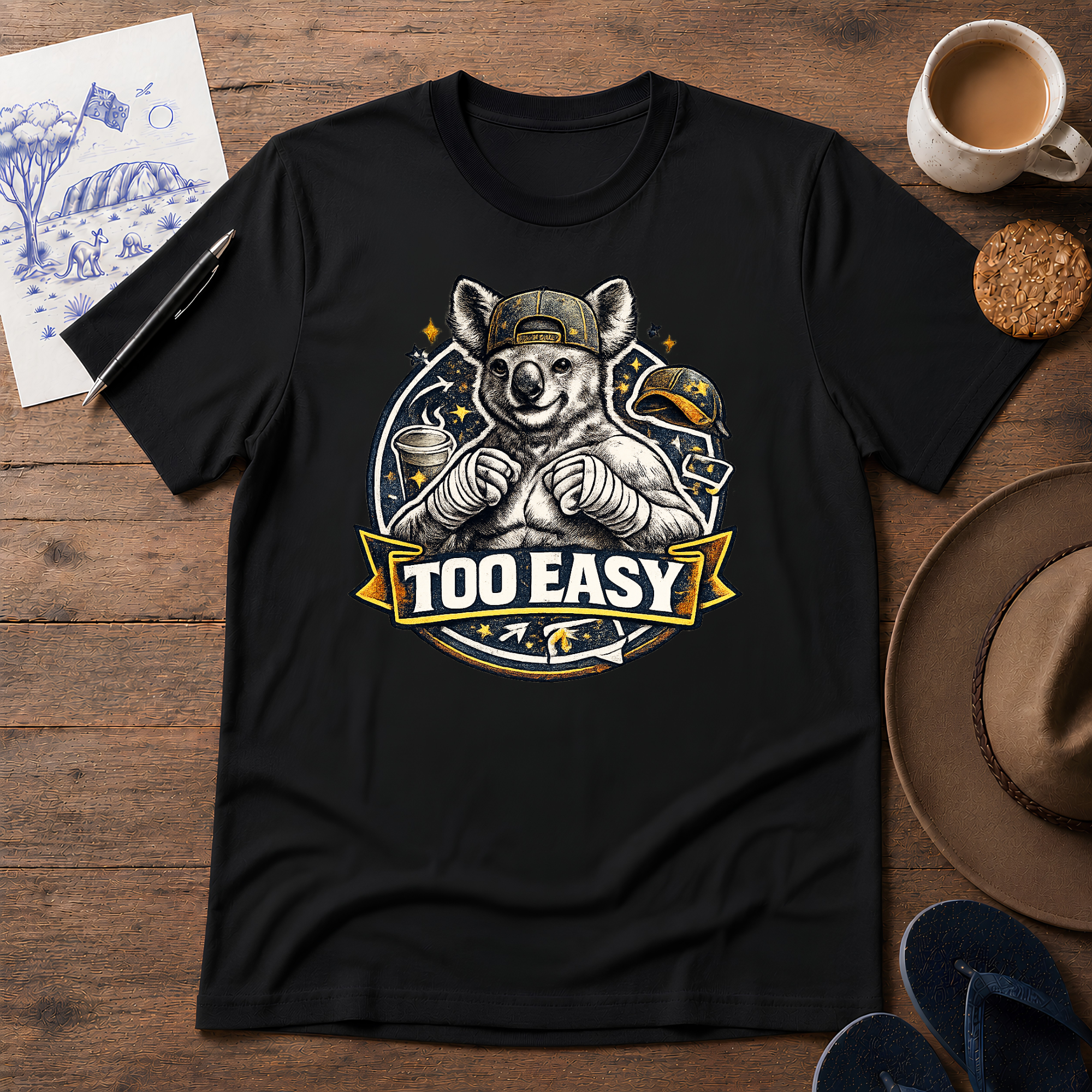 Too Easy Tee in black – Australian slang graphic T-shirt
