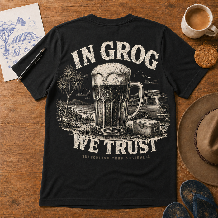 In Grog We Trust – Black Edition ink-sketch T-shirt, product image 2