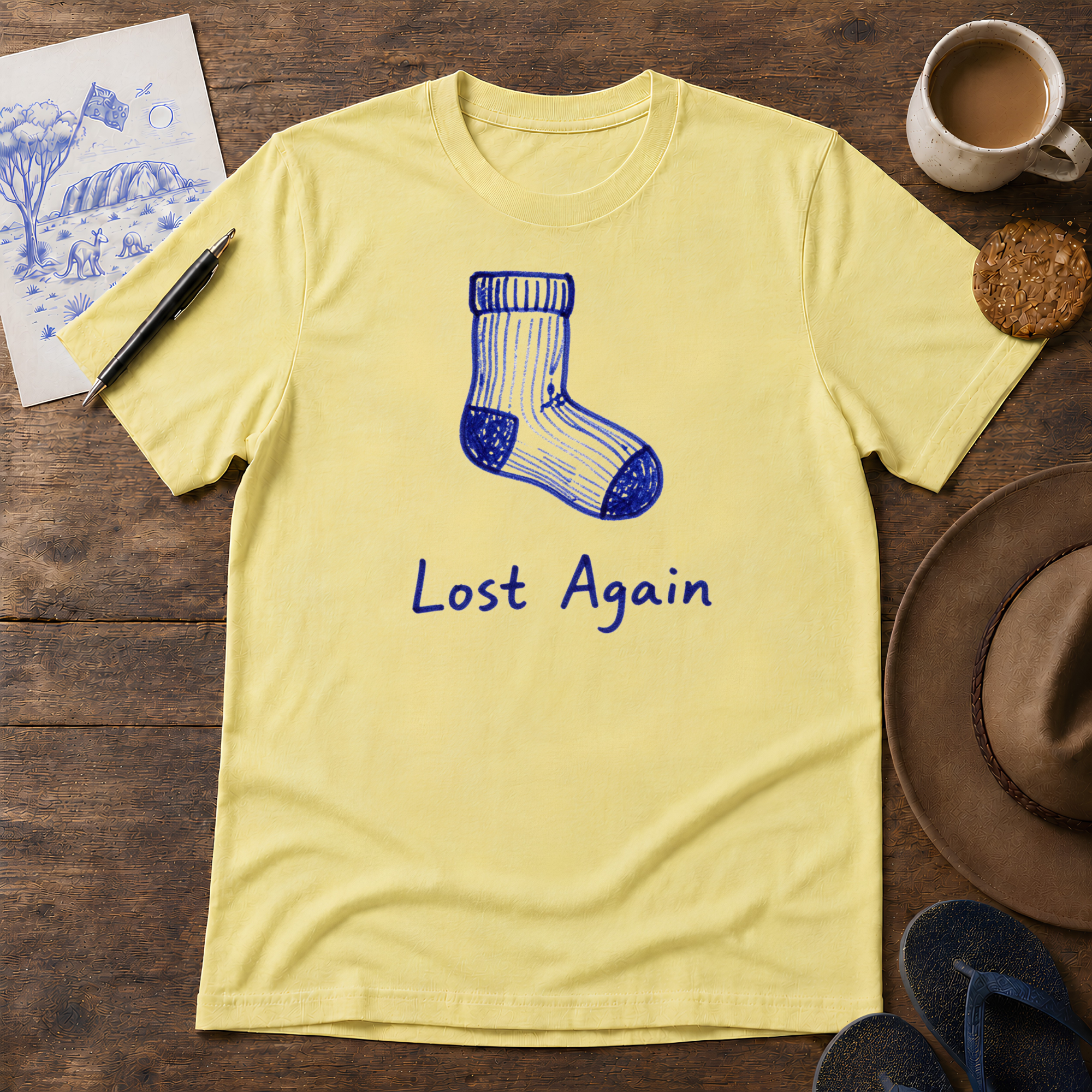Lost Again Tee ink-sketch T-shirt, in Cornsilk