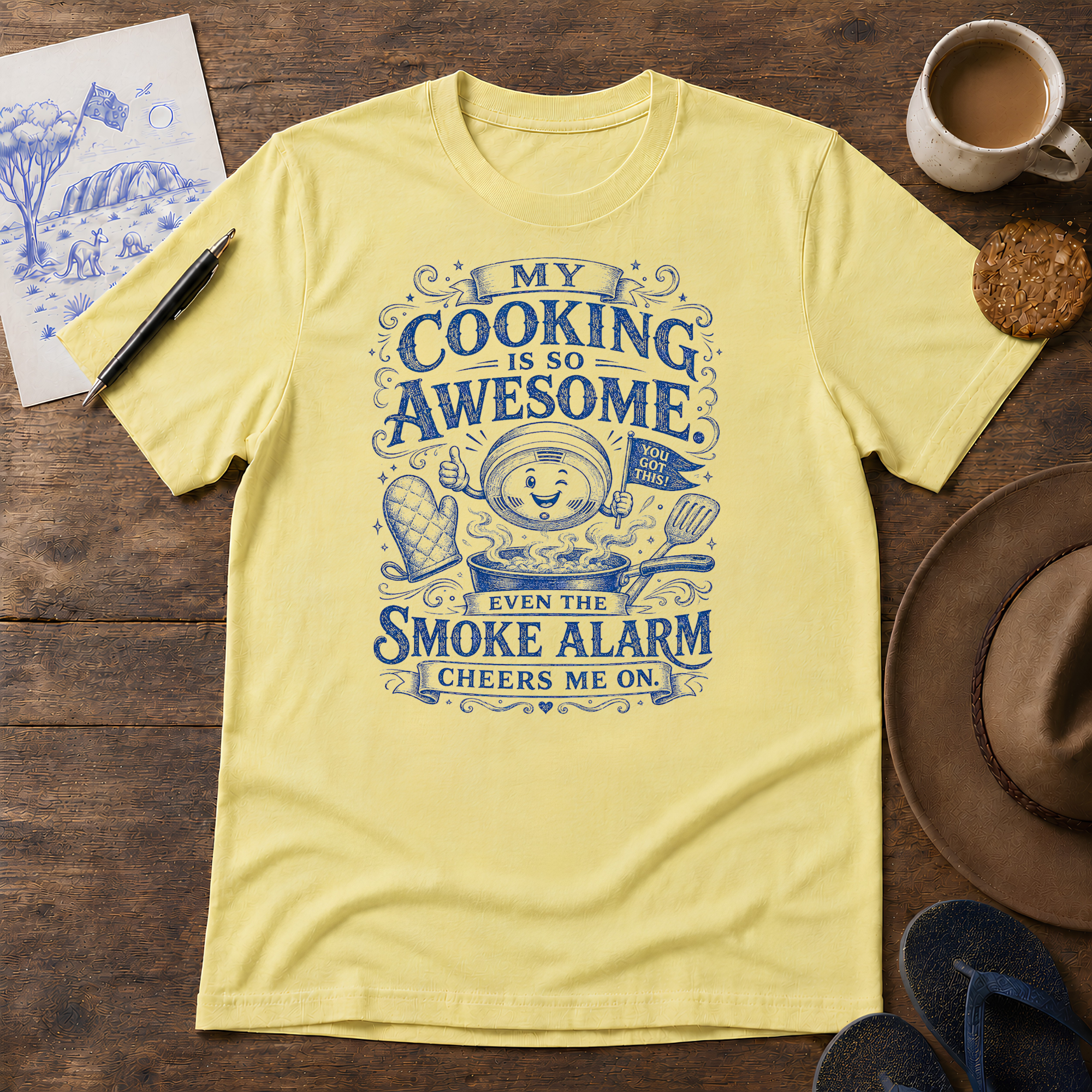 Cooking Is So Awesome Tee ink-sketch T-shirt, in Cornsilk
