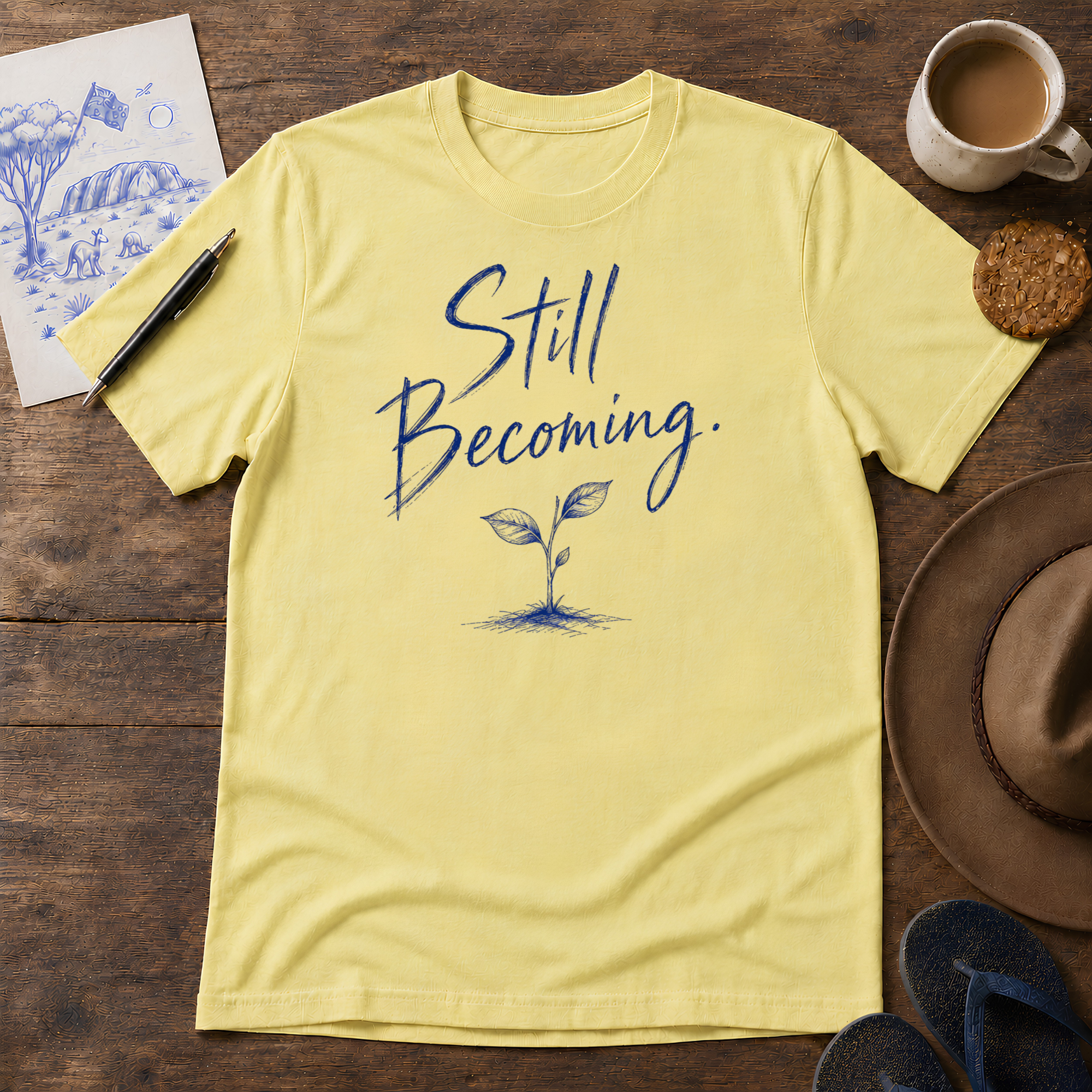 Still Becoming Tee ink-sketch T-shirt, in Cornsilk
