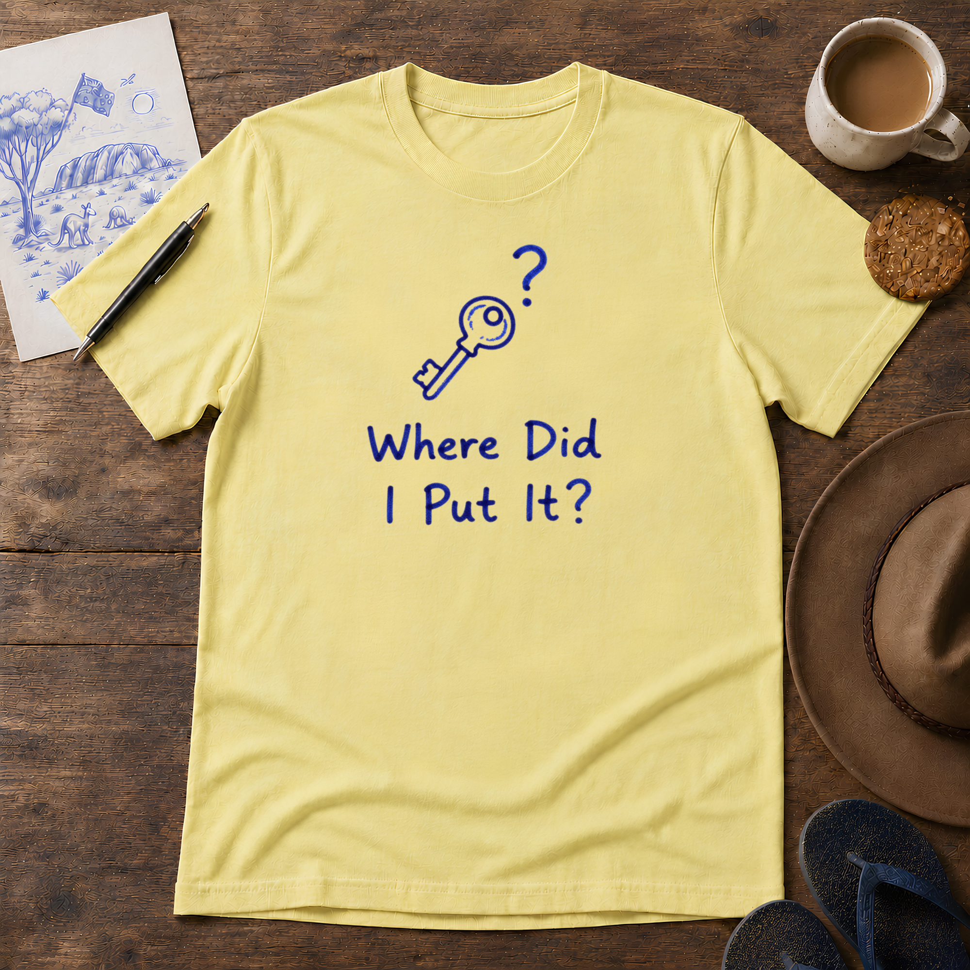Where Did I Put It? Tee ink-sketch T-shirt, in Cornsilk