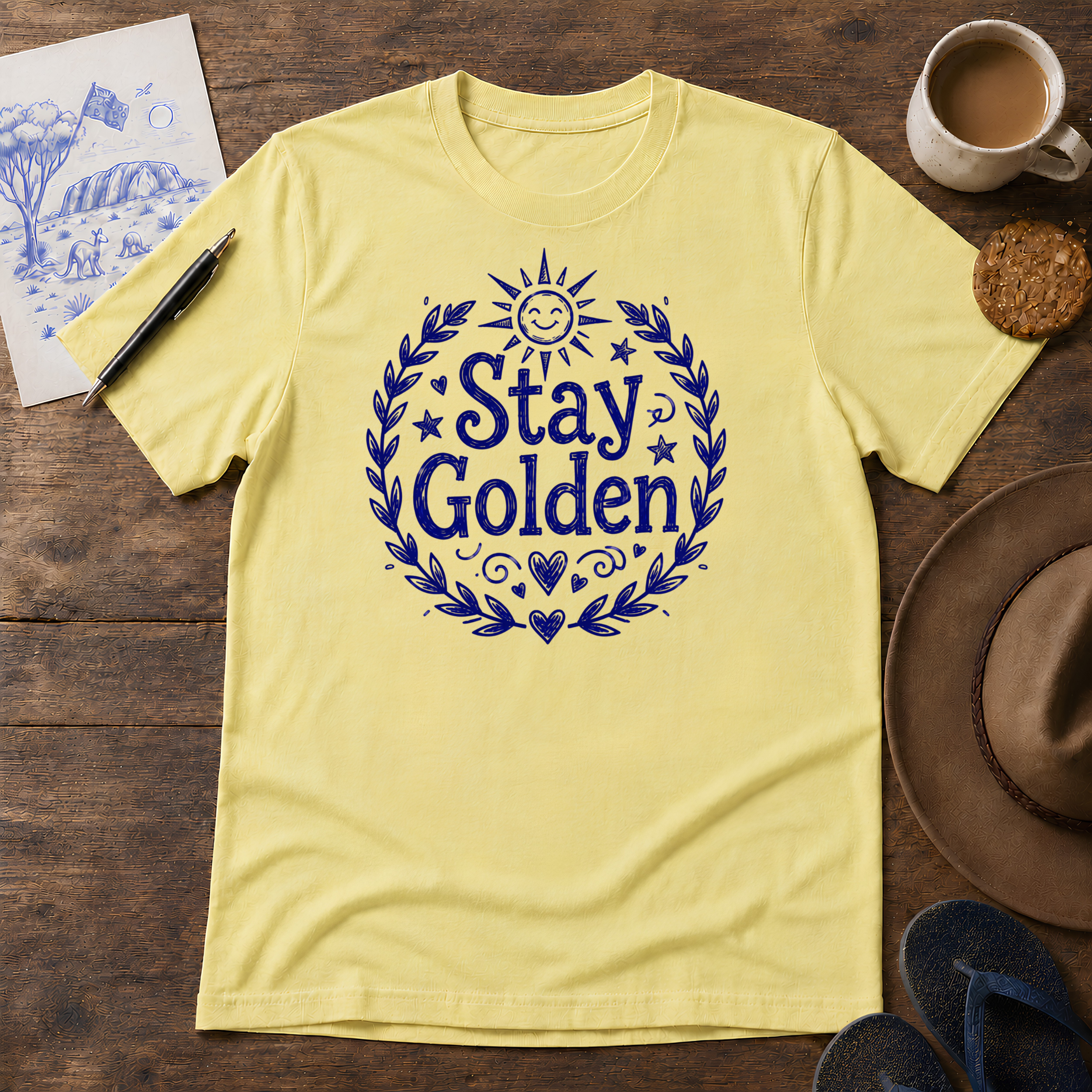 Stay Golden Tee ink-sketch T-shirt, in Cornsilk