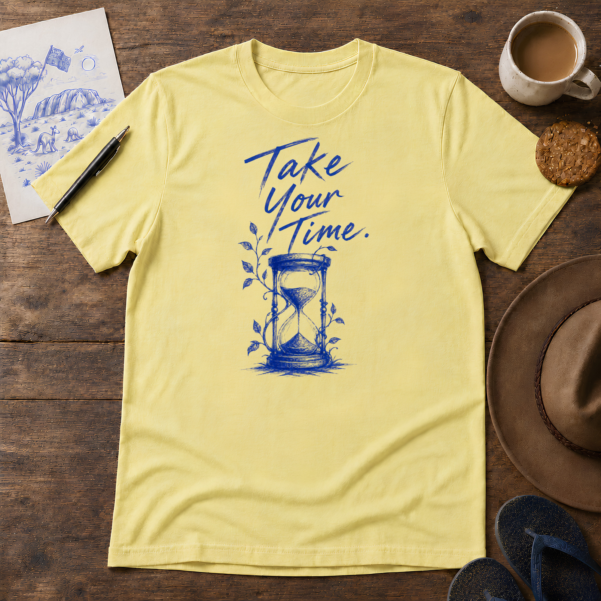 Take Your Time Tee ink-sketch T-shirt, in Cornsilk