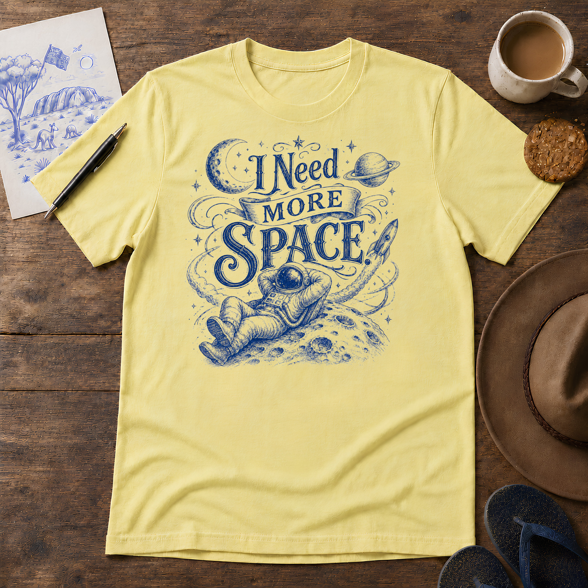 I Need More Space Tee ink-sketch T-shirt, in Cornsilk