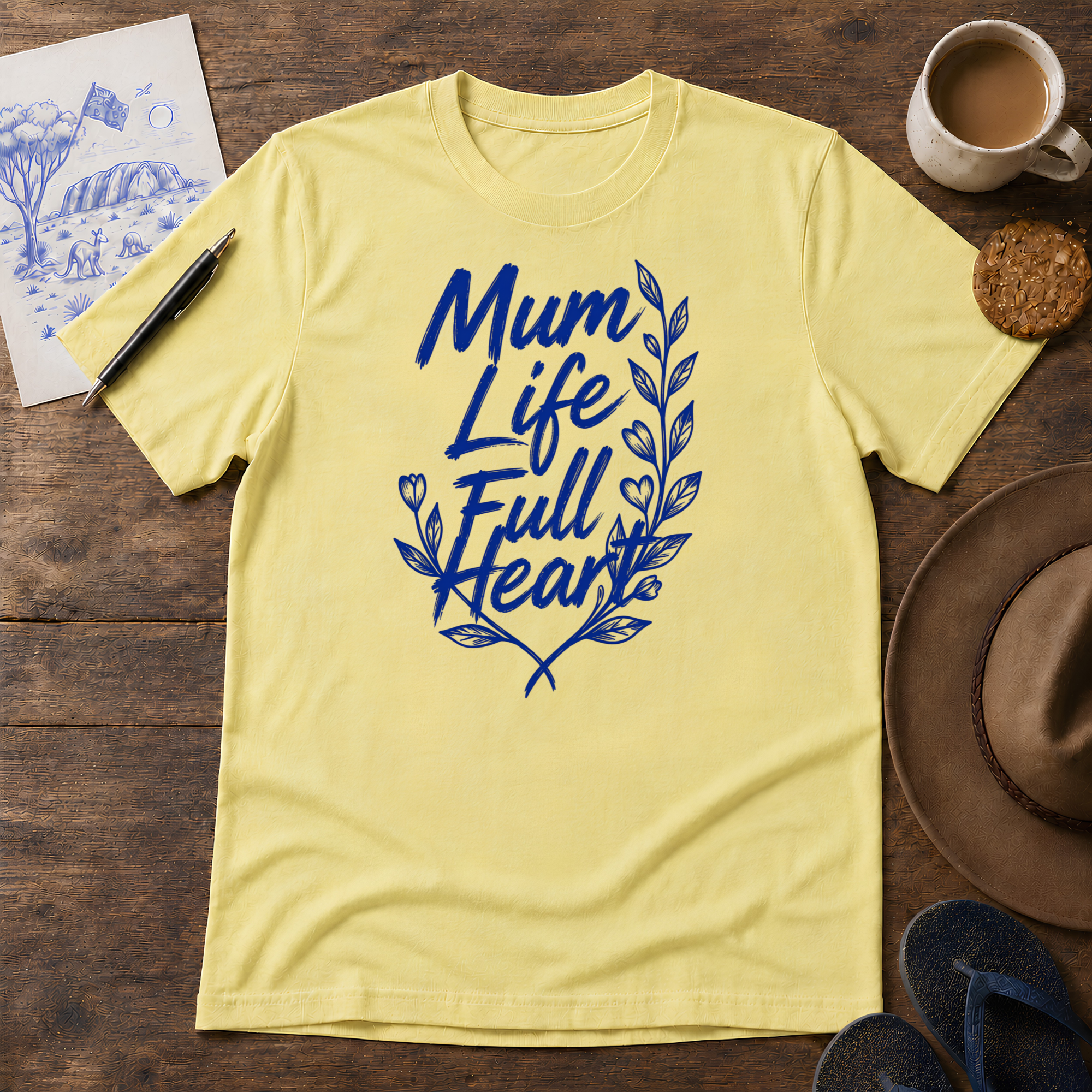 Mum Life Tee ink-sketch T-shirt, in Cornsilk