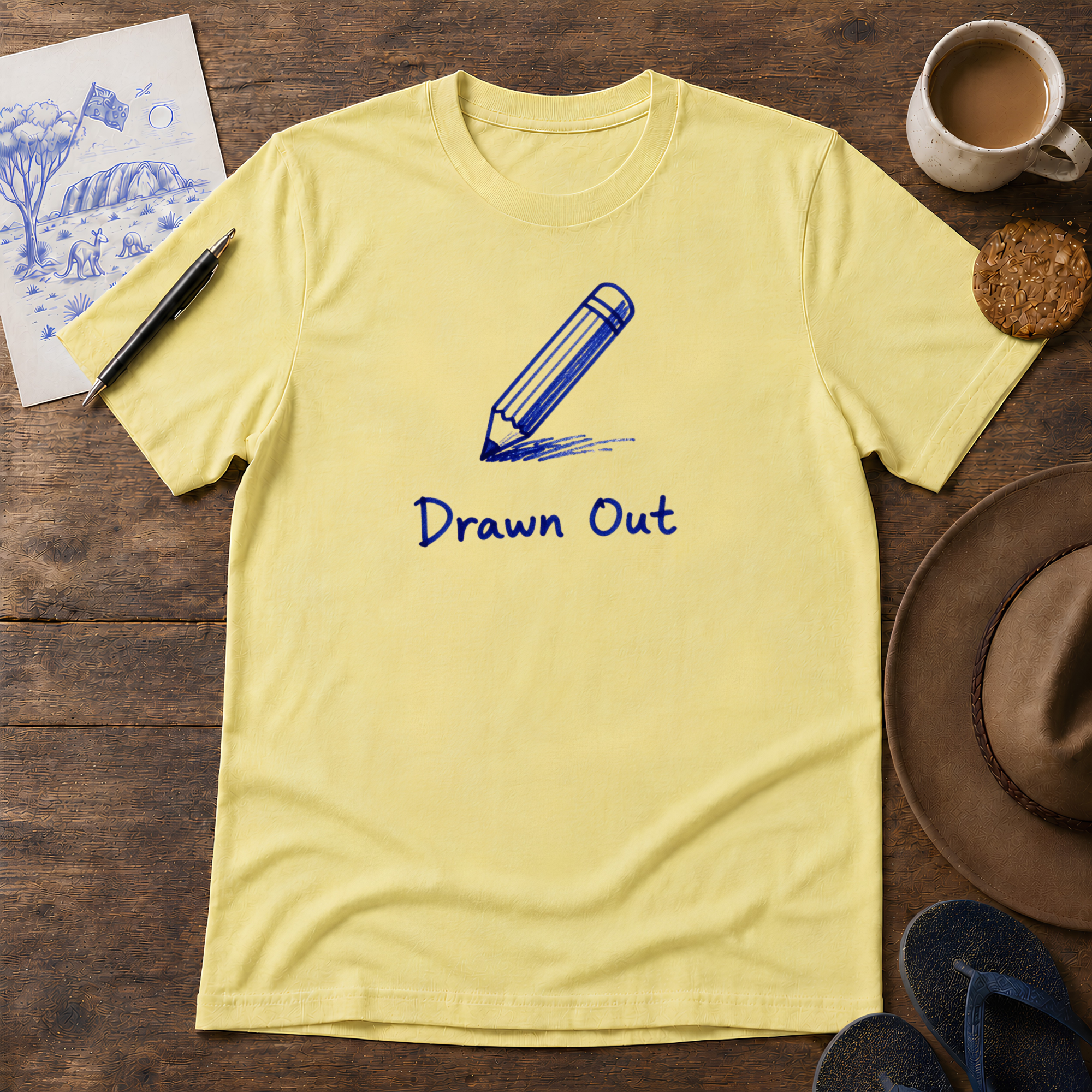 Drawn Out Tee ink-sketch T-shirt, in Cornsilk