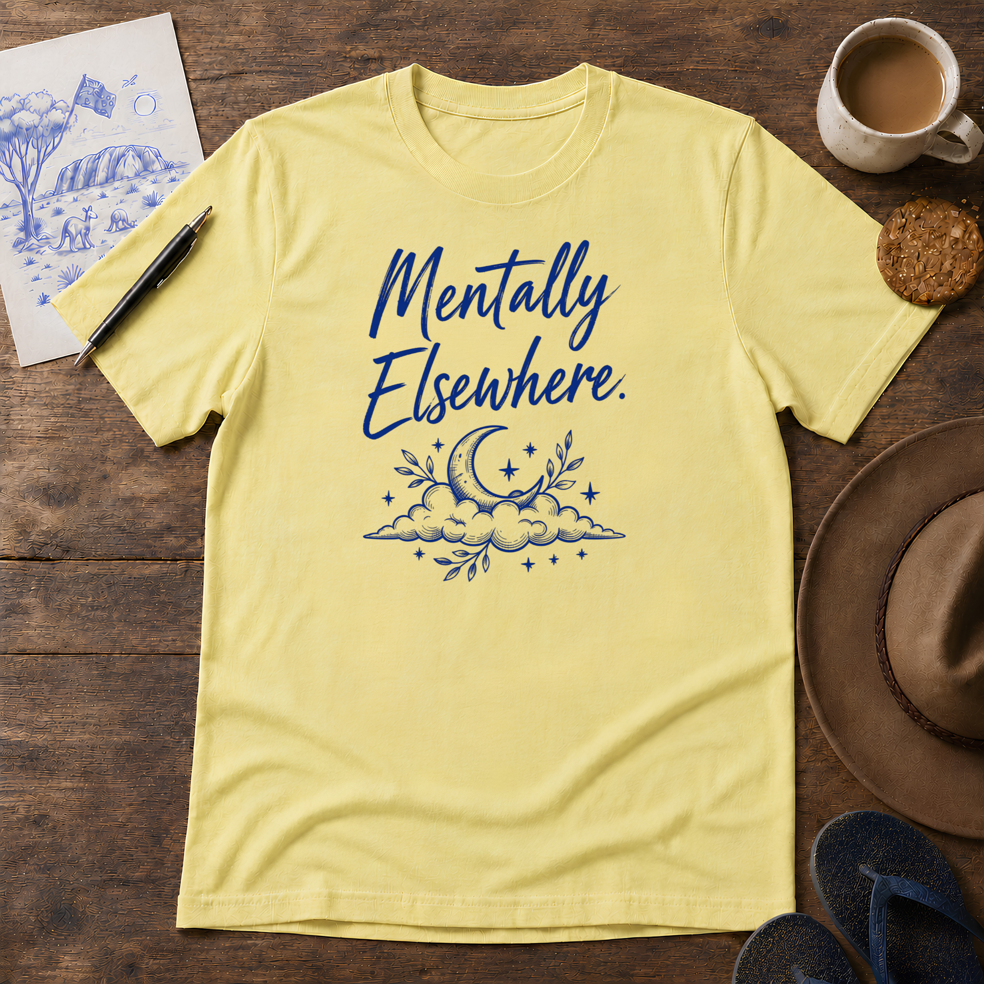 Mentally Elsewhere Tee ink-sketch T-shirt, in Cornsilk