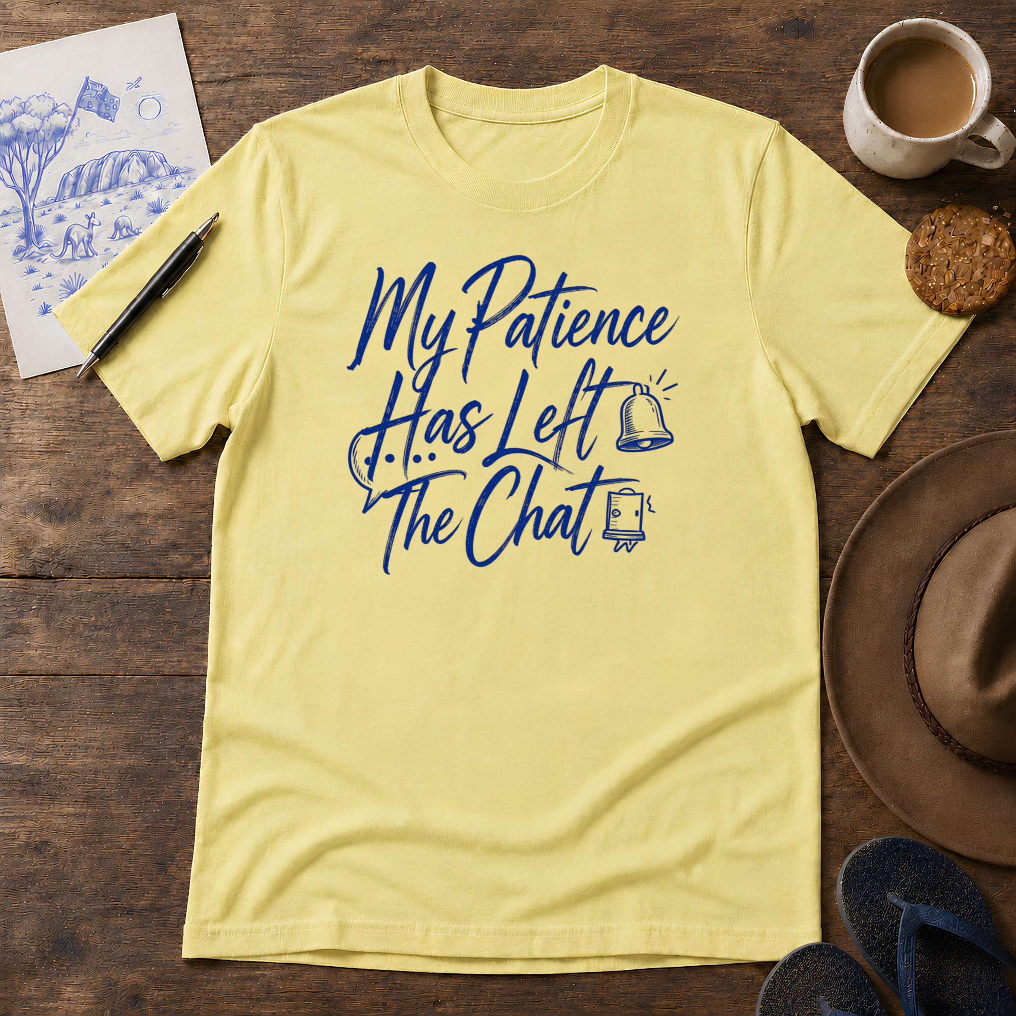 My Patience Has Left Tee ink-sketch T-shirt, in Cornsilk