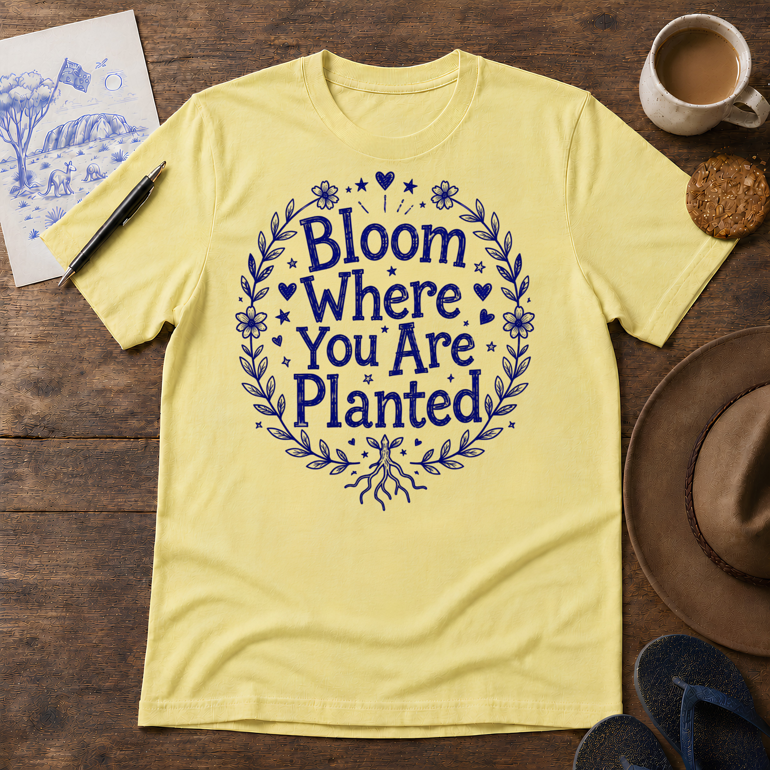 Bloom Where You Are Planted Tee ink-sketch T-shirt, in Cornsilk
