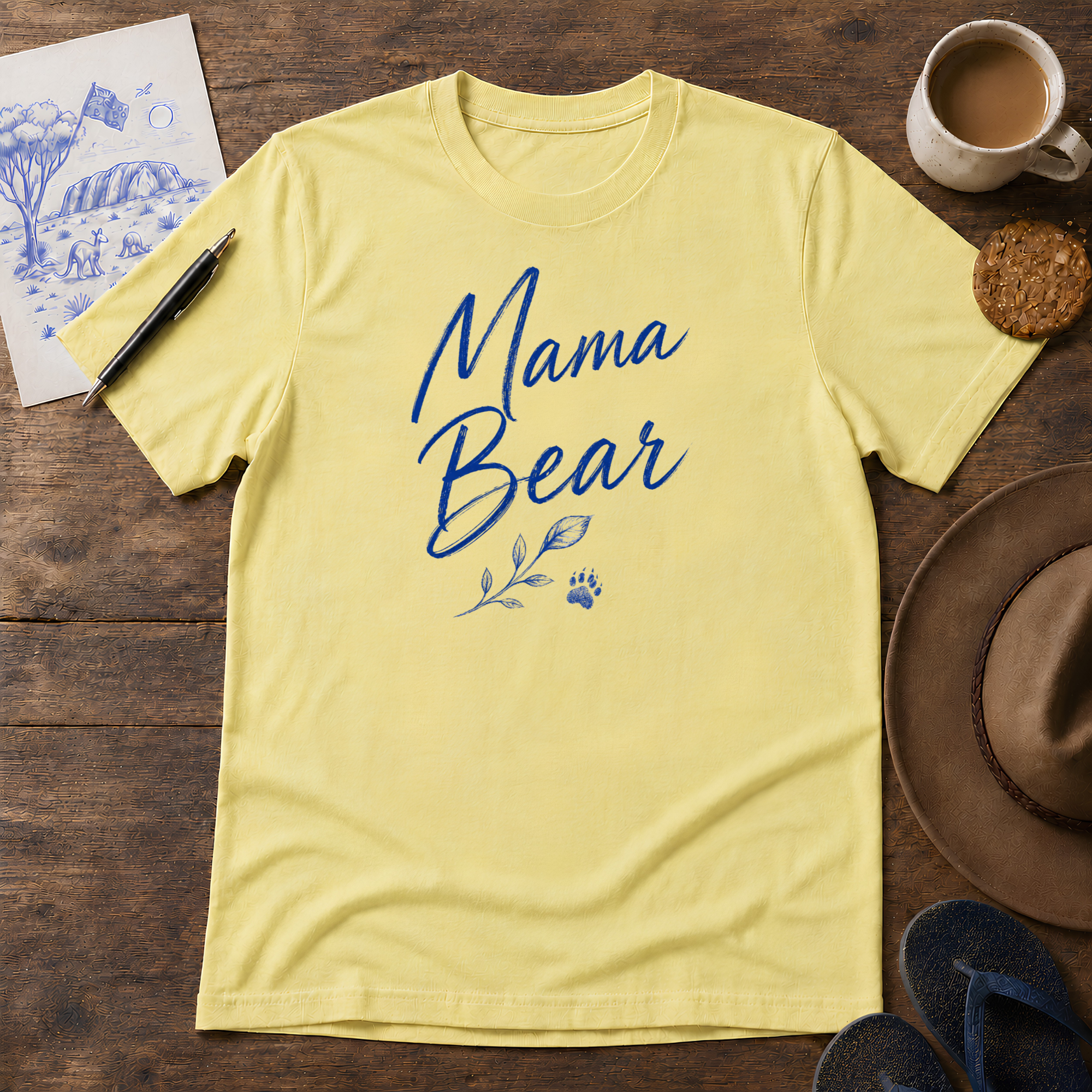 Mama Bear Tee ink-sketch T-shirt, in Cornsilk