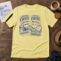 Before Coffee, After Coffee Tee ink-sketch T-shirt, in Cornsilk