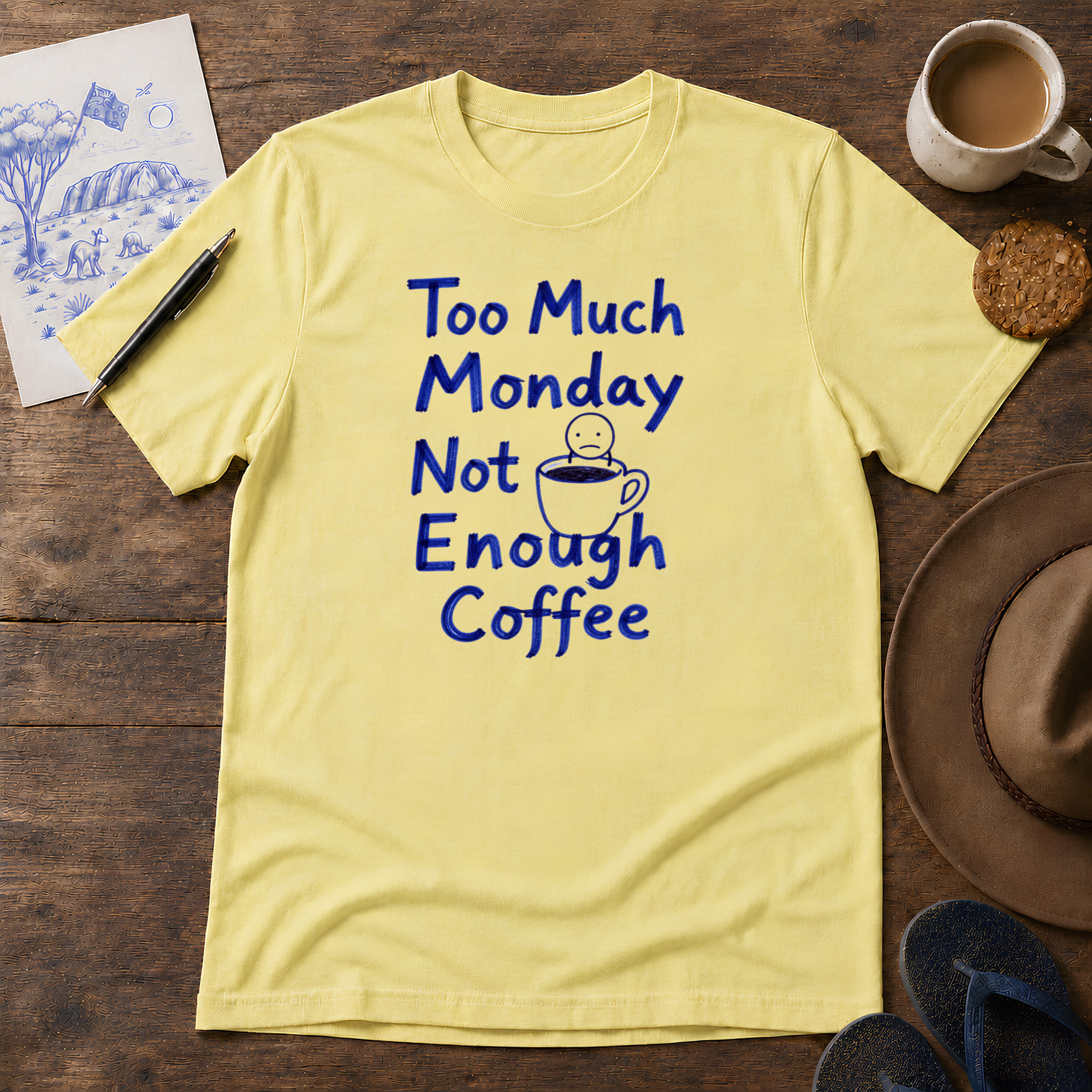 Too Much Monday Tee ink-sketch T-shirt, in Cornsilk