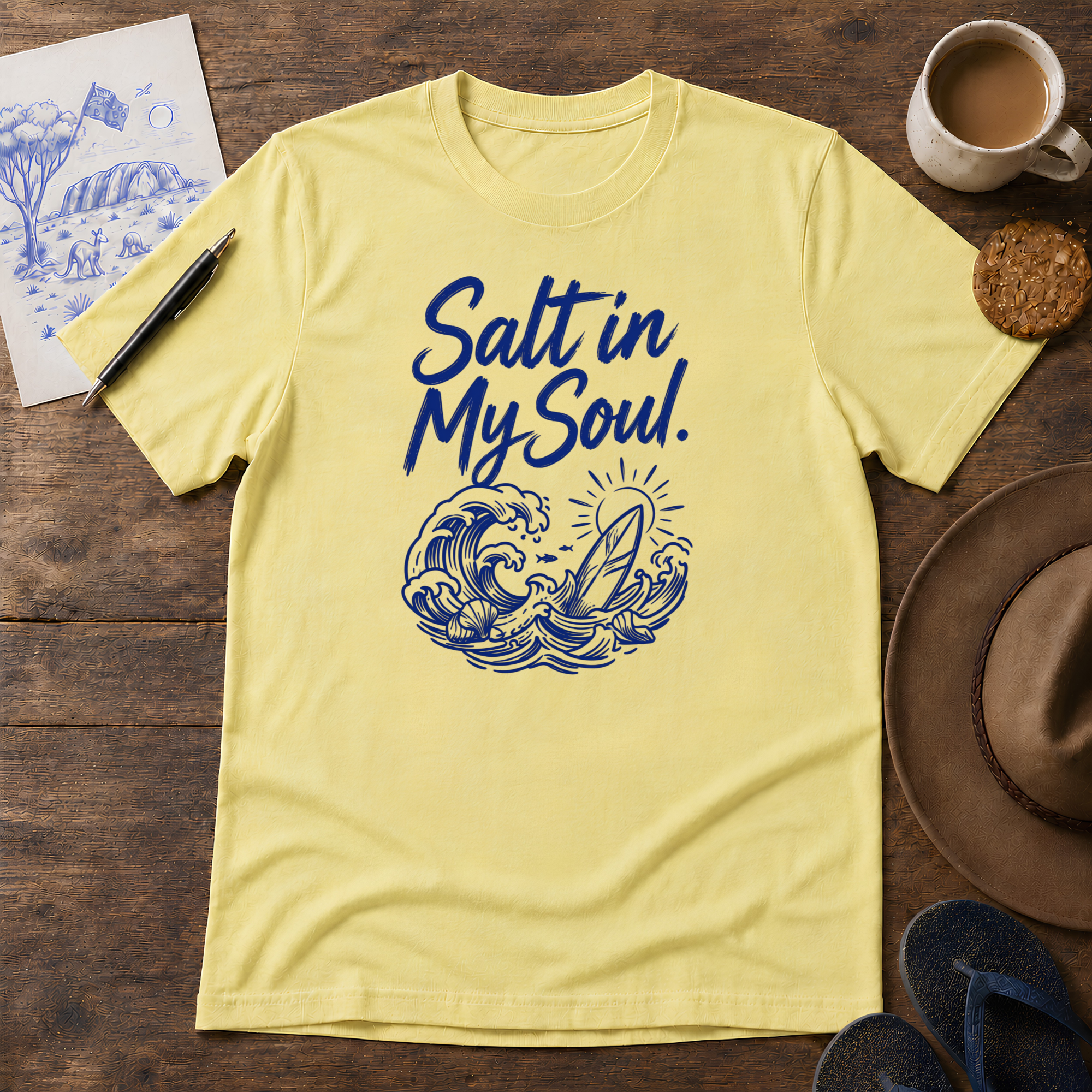 Salt in My Soul Tee ink-sketch T-shirt, in Cornsilk