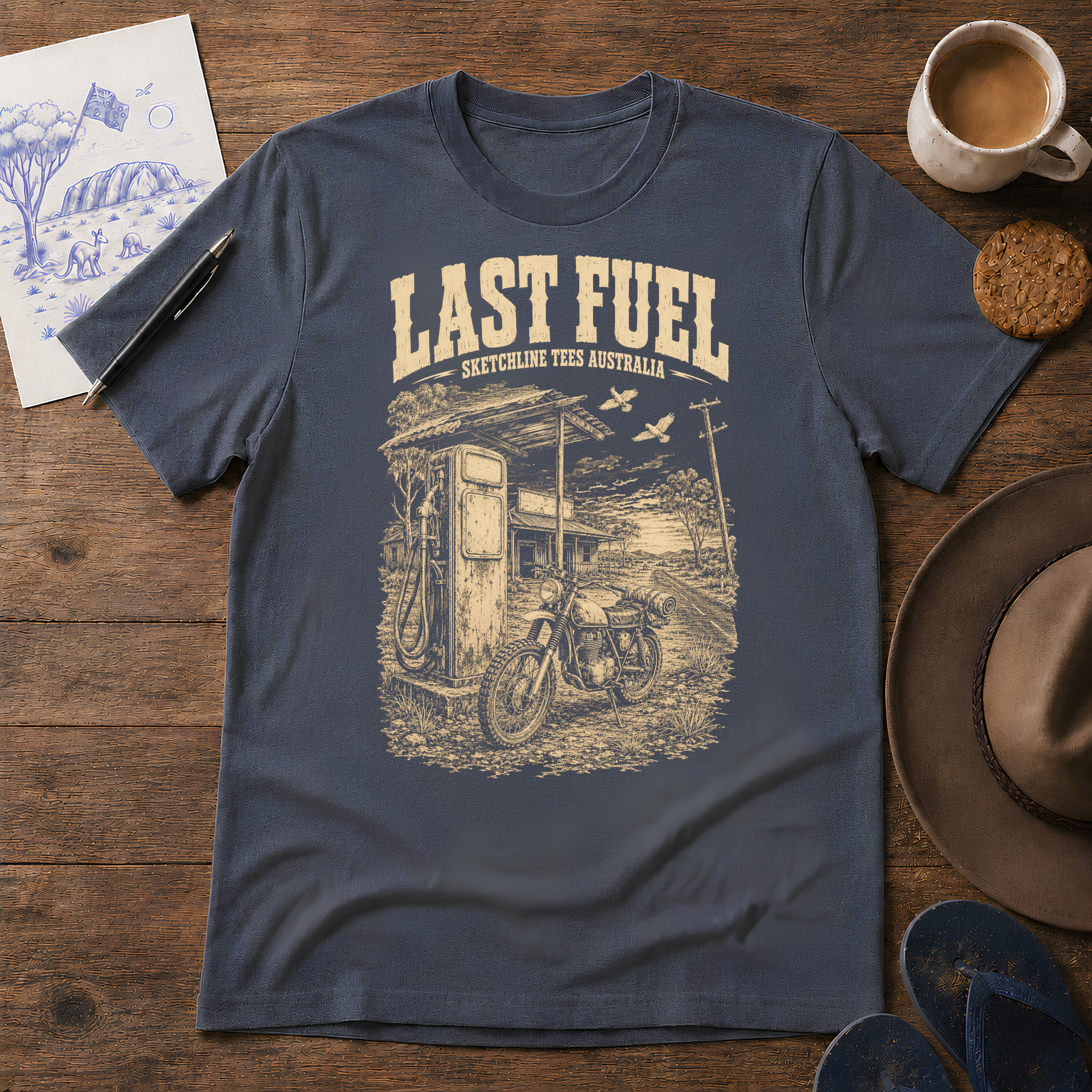 Last Fuel Australian ink-sketch T-shirt in Dark Heather Grey