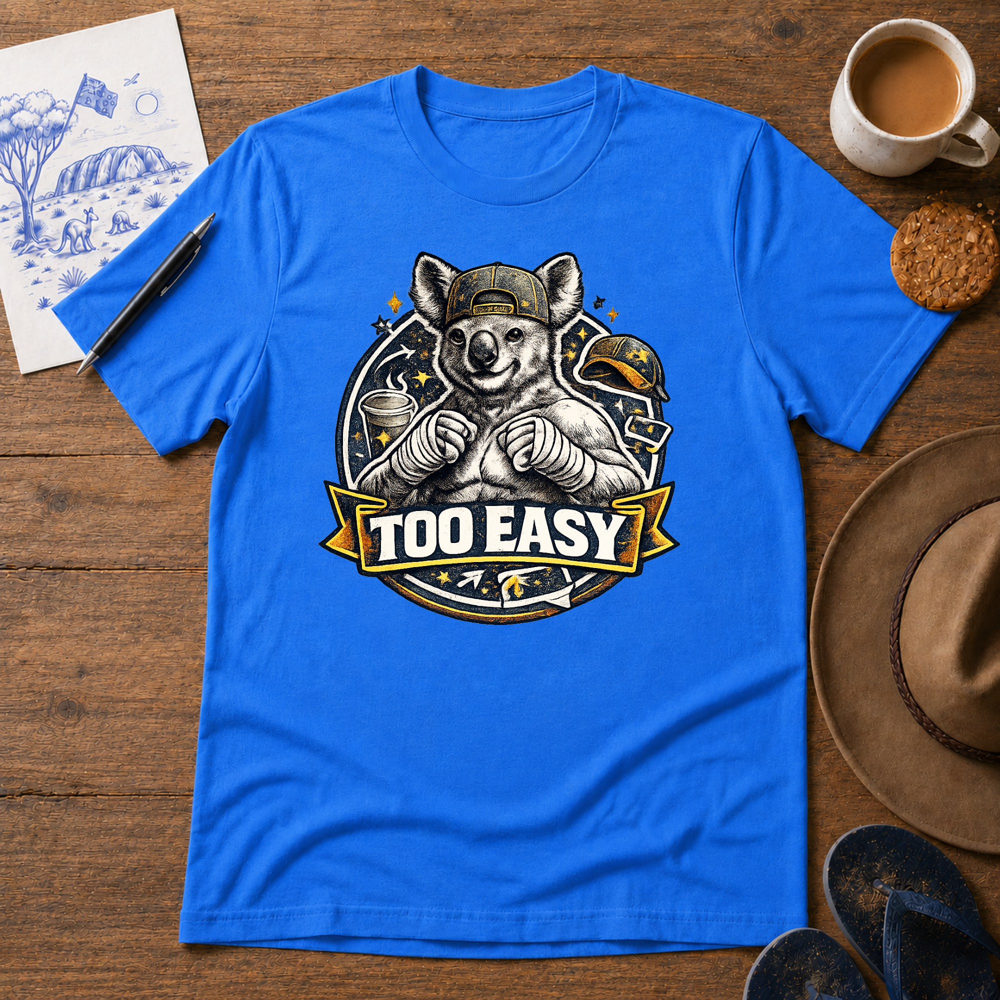 Too Easy Tee in royal blue – Australian slang graphic T-shirt