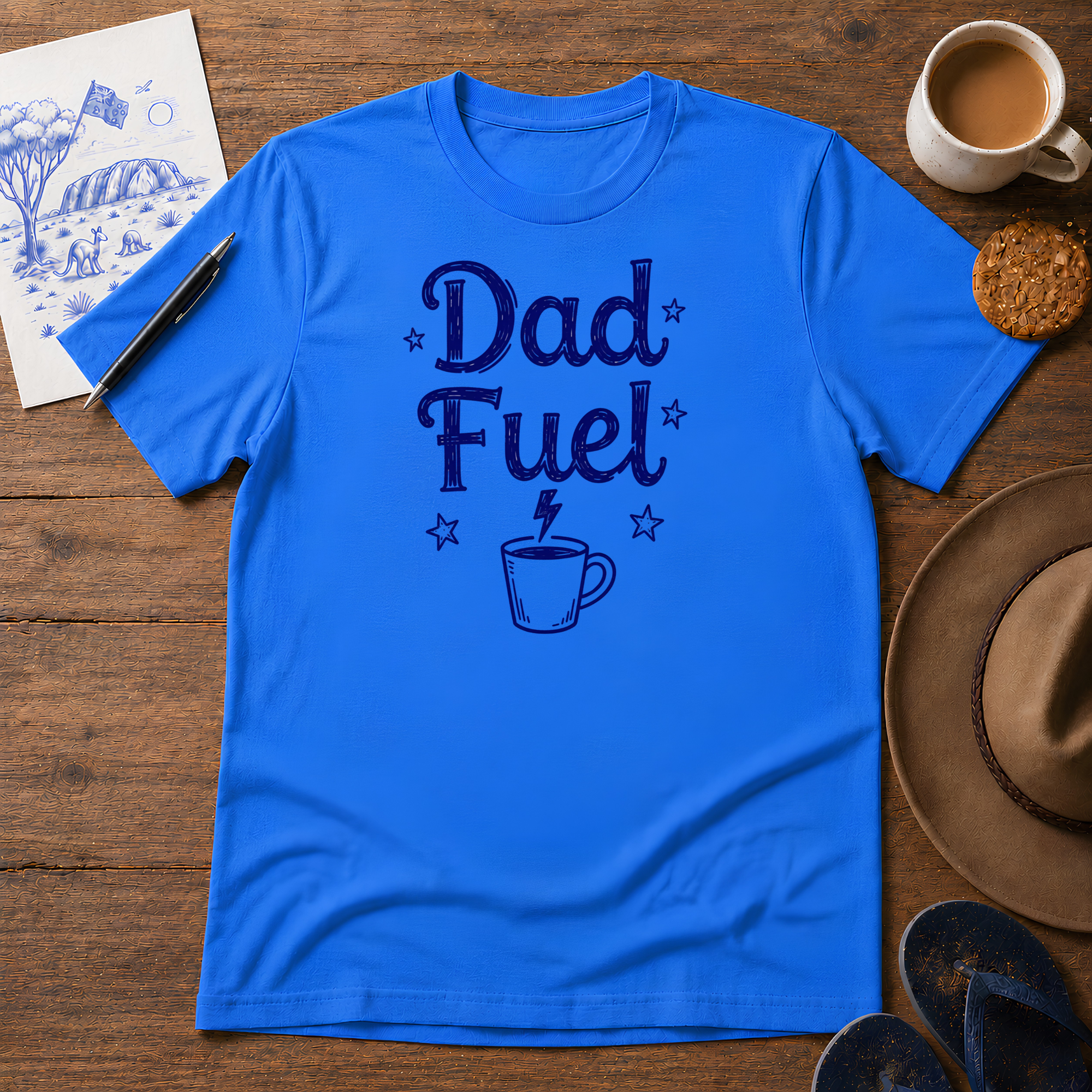 Dad Fuel Tee ink-sketch T-shirt, in Heather Royal