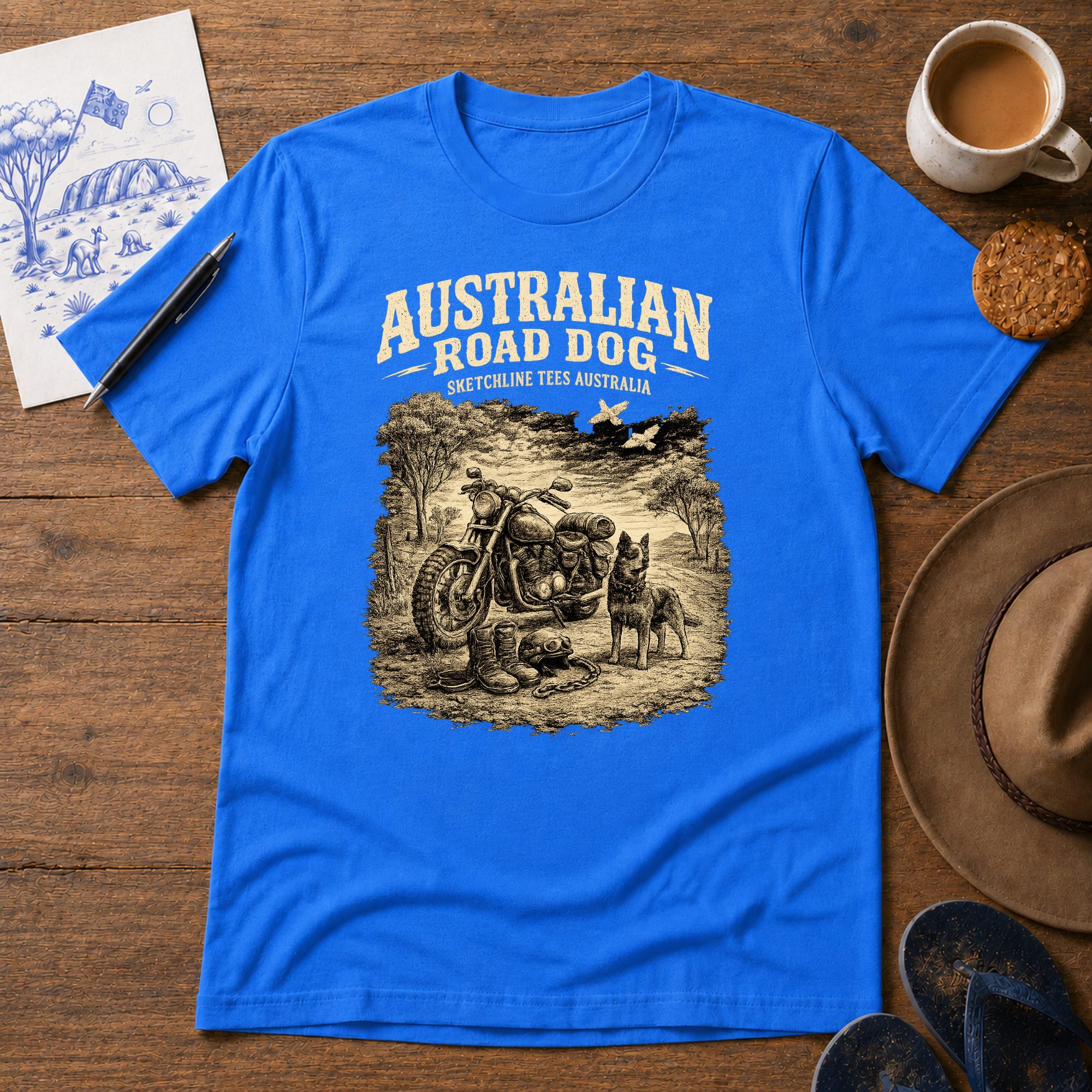 Australian Road Dog Tee by Sketchline Tees - Aussie road trip graphic T-shirt