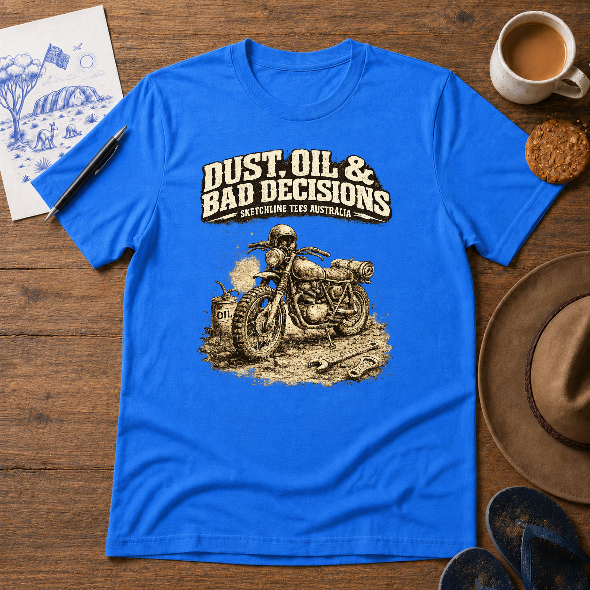 Dust, Oil & Bad Decisions Tee by Sketchline Tees - motorcycle graphic T-shirt