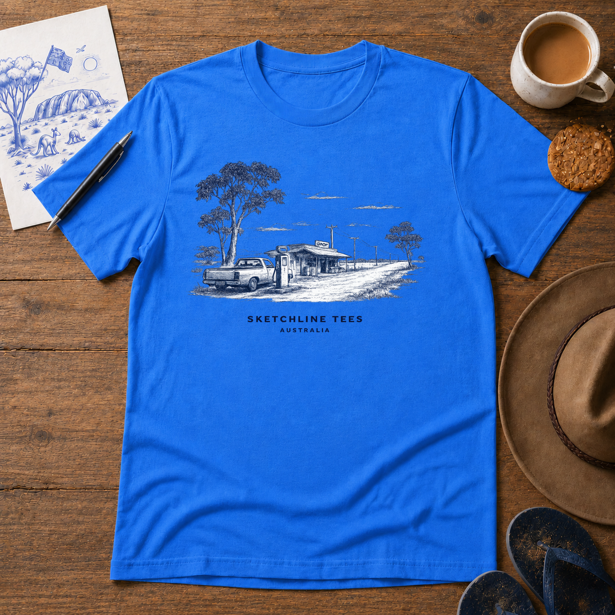 Out Past Town Tee by Sketchline Tees - Australian country road graphic T-shirt