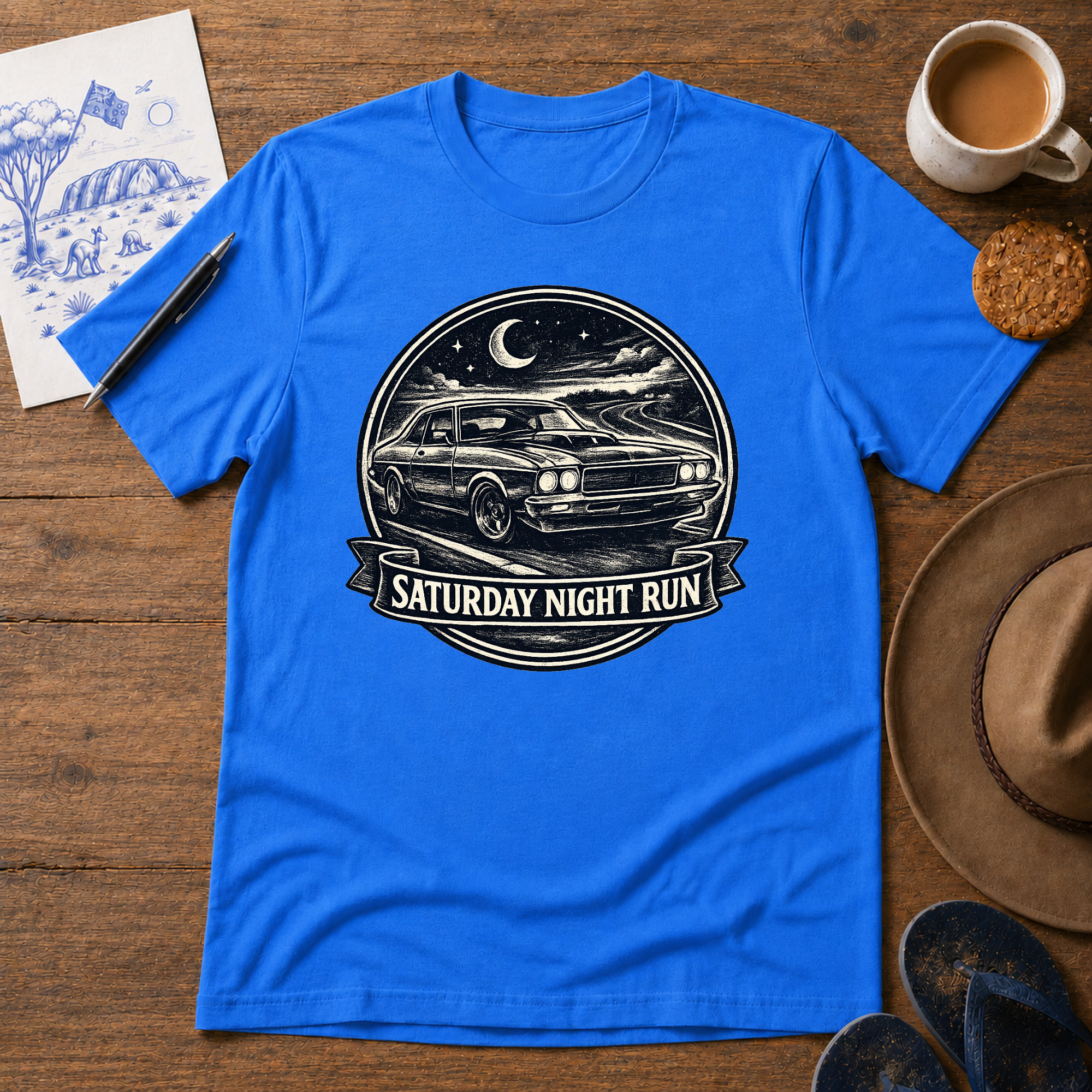 Saturday Night Run Tee by Sketchline Tees - Australian motoring graphic T-shirt