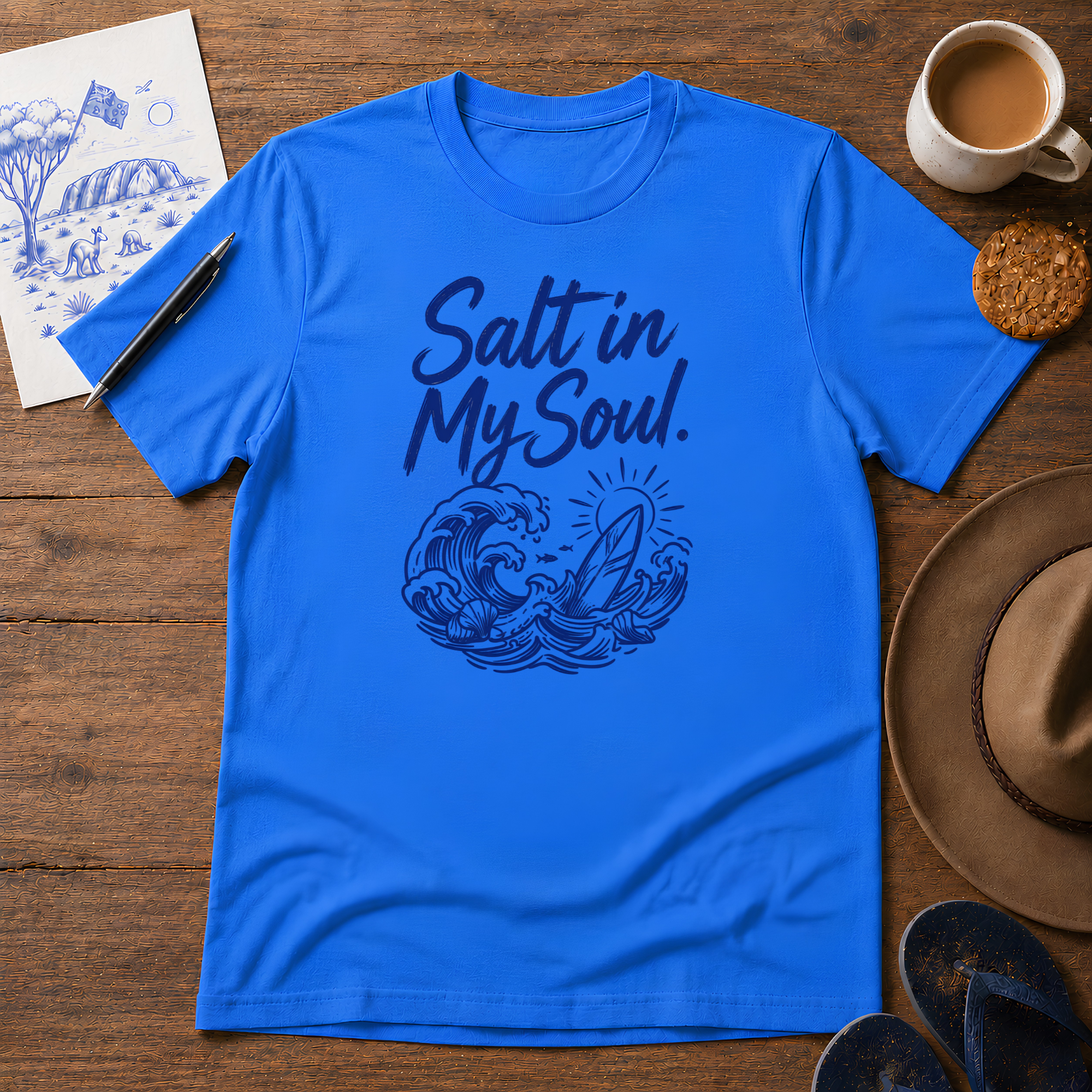 Salt in My Soul Tee ink-sketch T-shirt, in Heather Royal