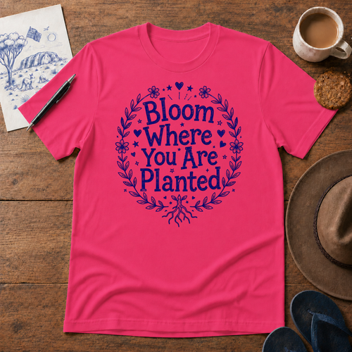 Bloom Where You Are Planted Tee ink-sketch T-shirt, in Heliconia