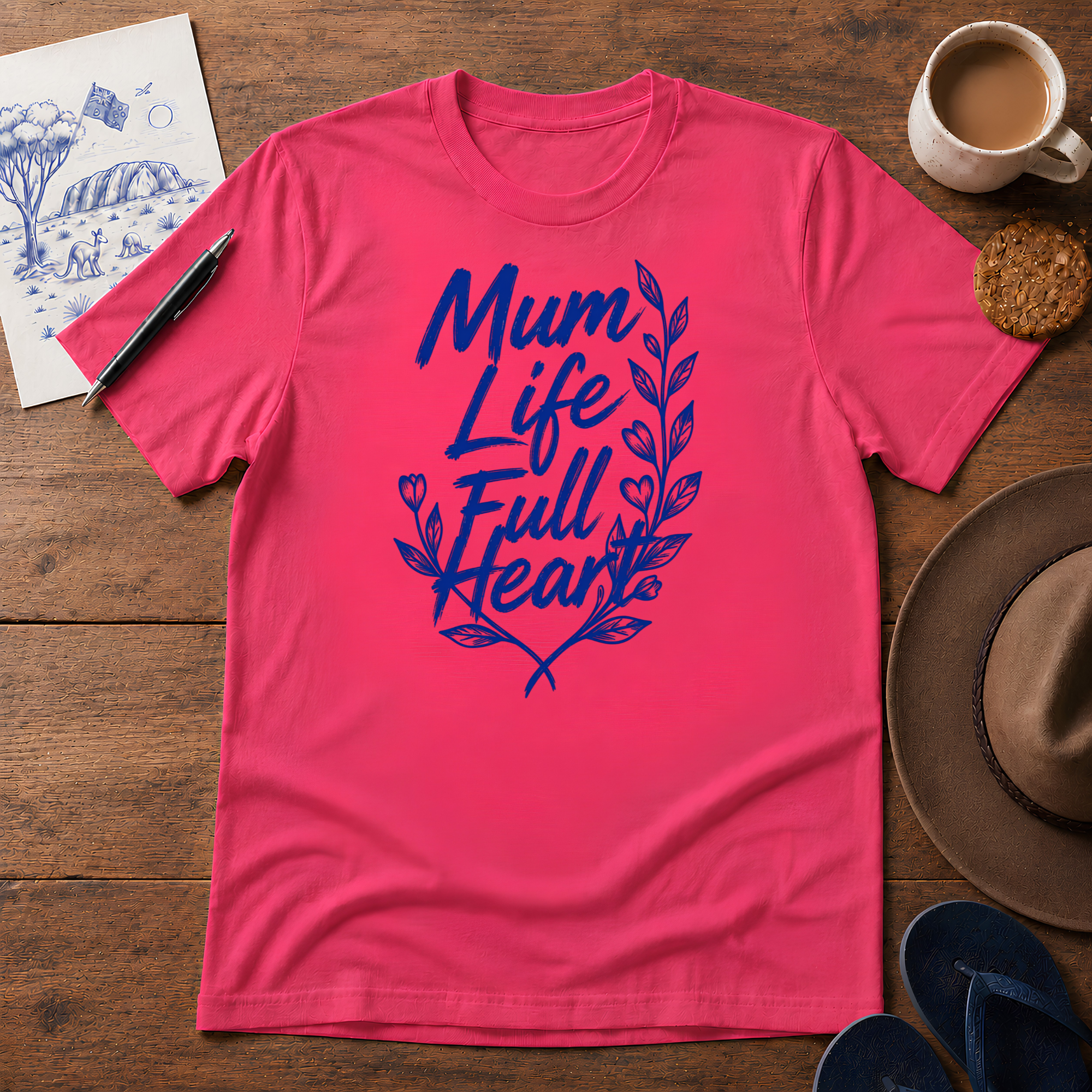 Mum Life Tee ink-sketch T-shirt, in Heliconia