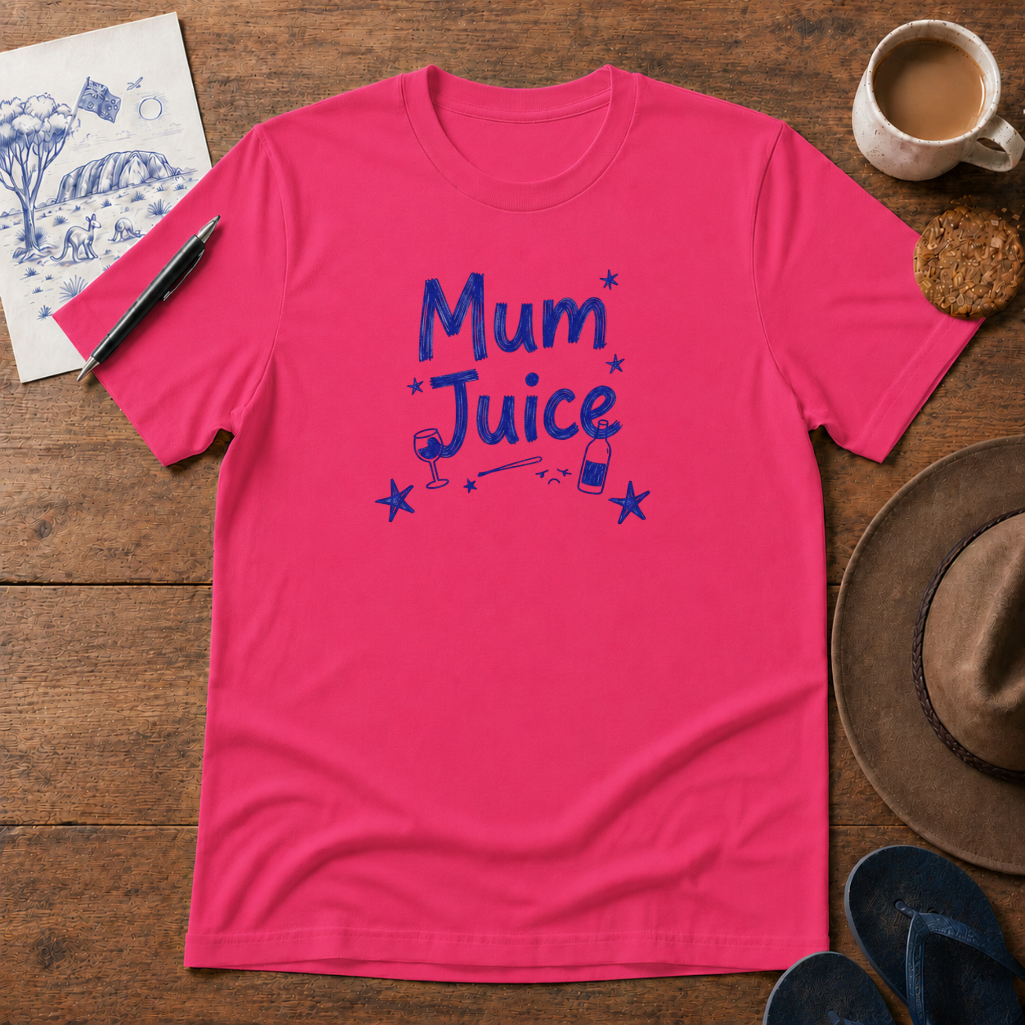 Mum Juice Tee ink-sketch T-shirt, in Heliconia