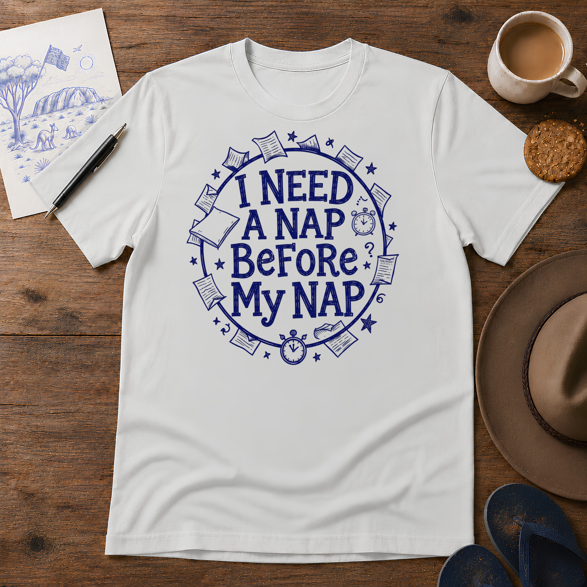 I Need a Nap Before My Nap Tee ink-sketch T-shirt, in Ice Grey