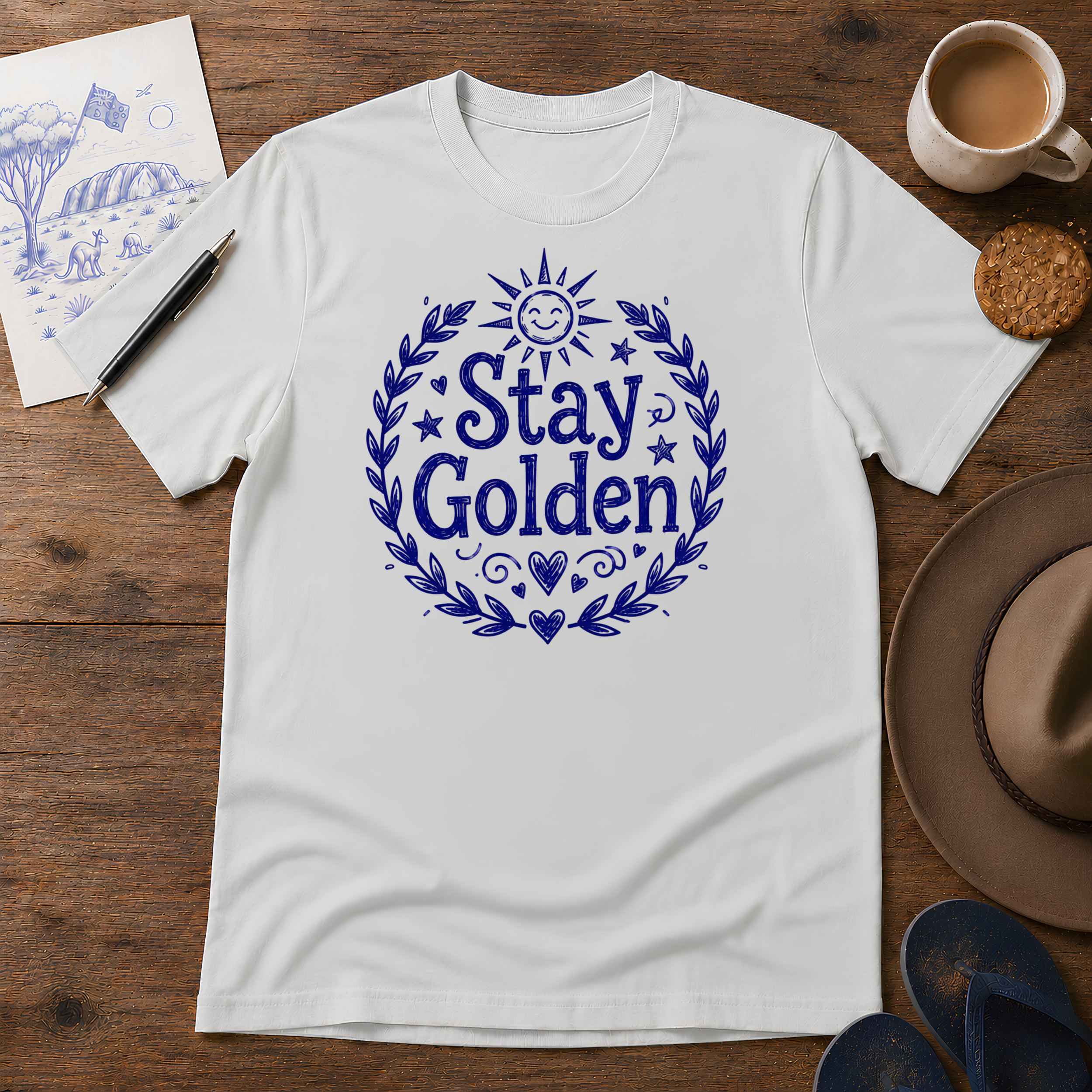 Stay Golden Tee ink-sketch T-shirt, in Ice Grey
