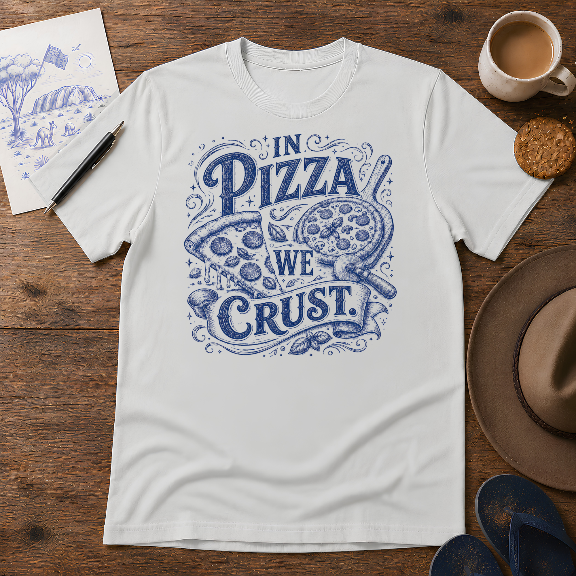 In Pizza We Crust Tee ink-sketch T-shirt, in Ice Grey